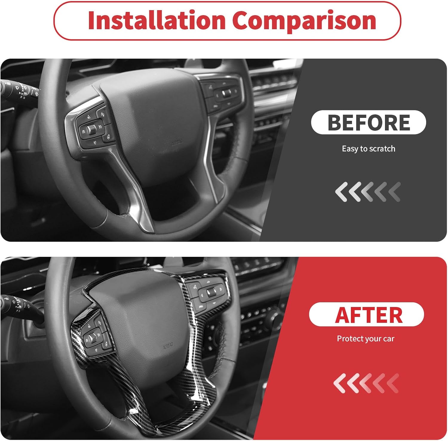 Linskip Steering Wheel Cover Trim Compatible with 2021-2026 Chevy Silverado 1500 2500HD 3500HD Blazer & 2021-2024 Suburban Tahoe, Interior Accessories Carbon Fiber Black