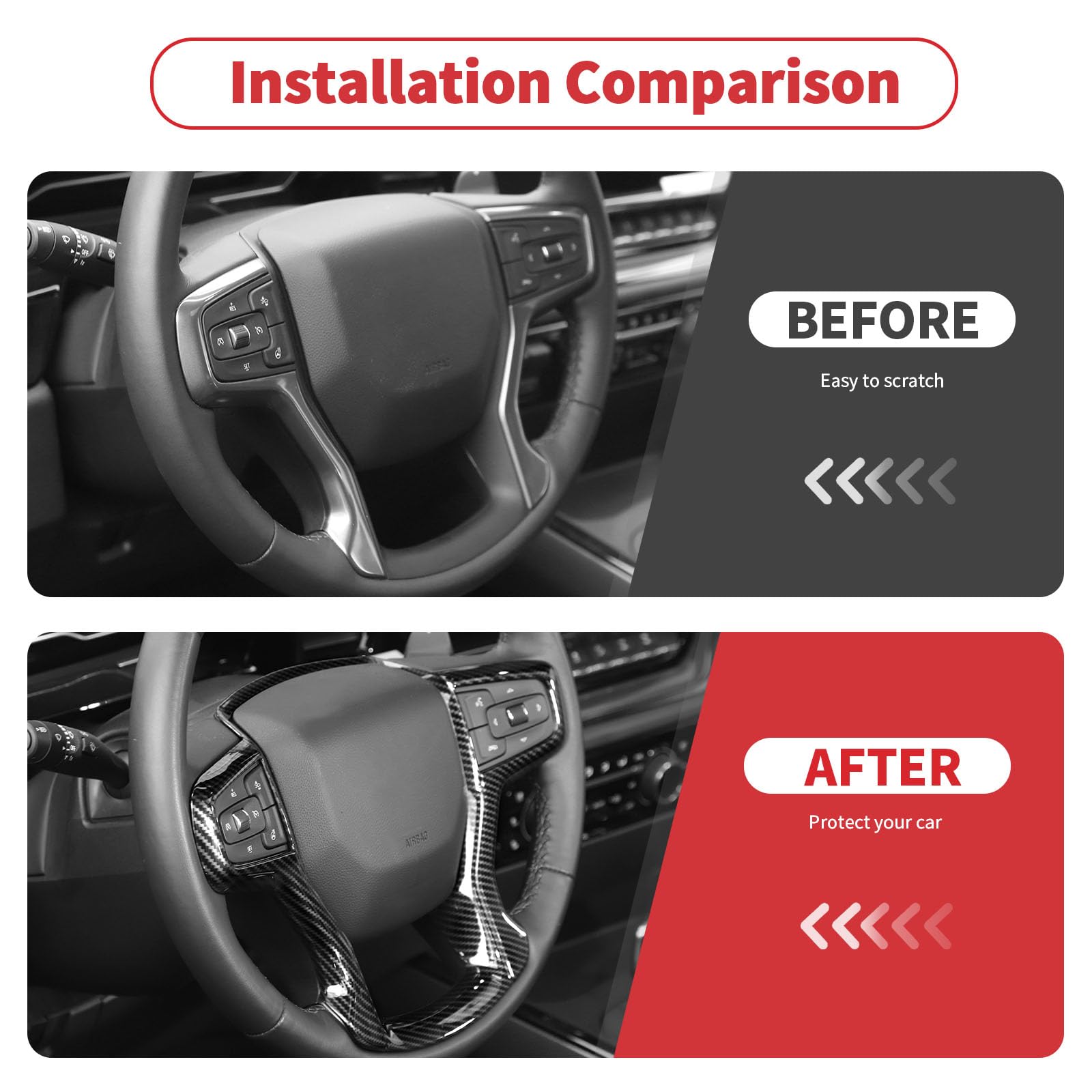 Linskip Steering Wheel Trim Compatible with 2021-2025 Chevy Silverado 1500 & 2021-2024 Suburban/Tahoe, Steering Wheel Cover, Interior Accessories(Carbon Fiber Black)