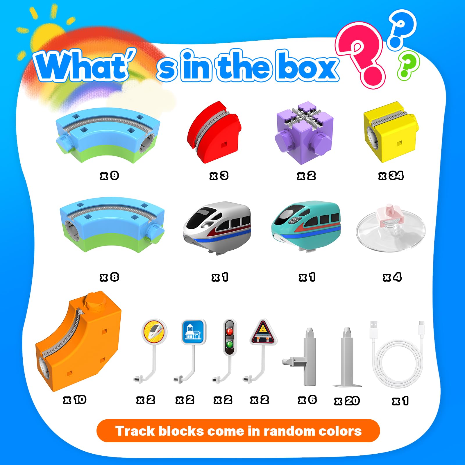 Goody King Eisenbahn Kinder Elektrisch 110 Teile - 3D Magnetbahn mit Verkehrszeichen - DIY Cube Track & Enthält Züge - Kreatives Konstruktionsspielzeug Geschenk für Kinder ab 4-12 Jahren