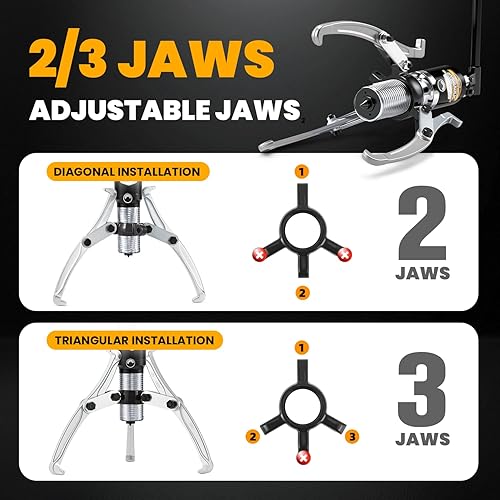 Miniatura 5 de NEWTRY Extractor de engranajes hidráulicos de 20 toneladas, separador de tracción de 2 o 3 tiradores de mandíbula ajustables vertical y