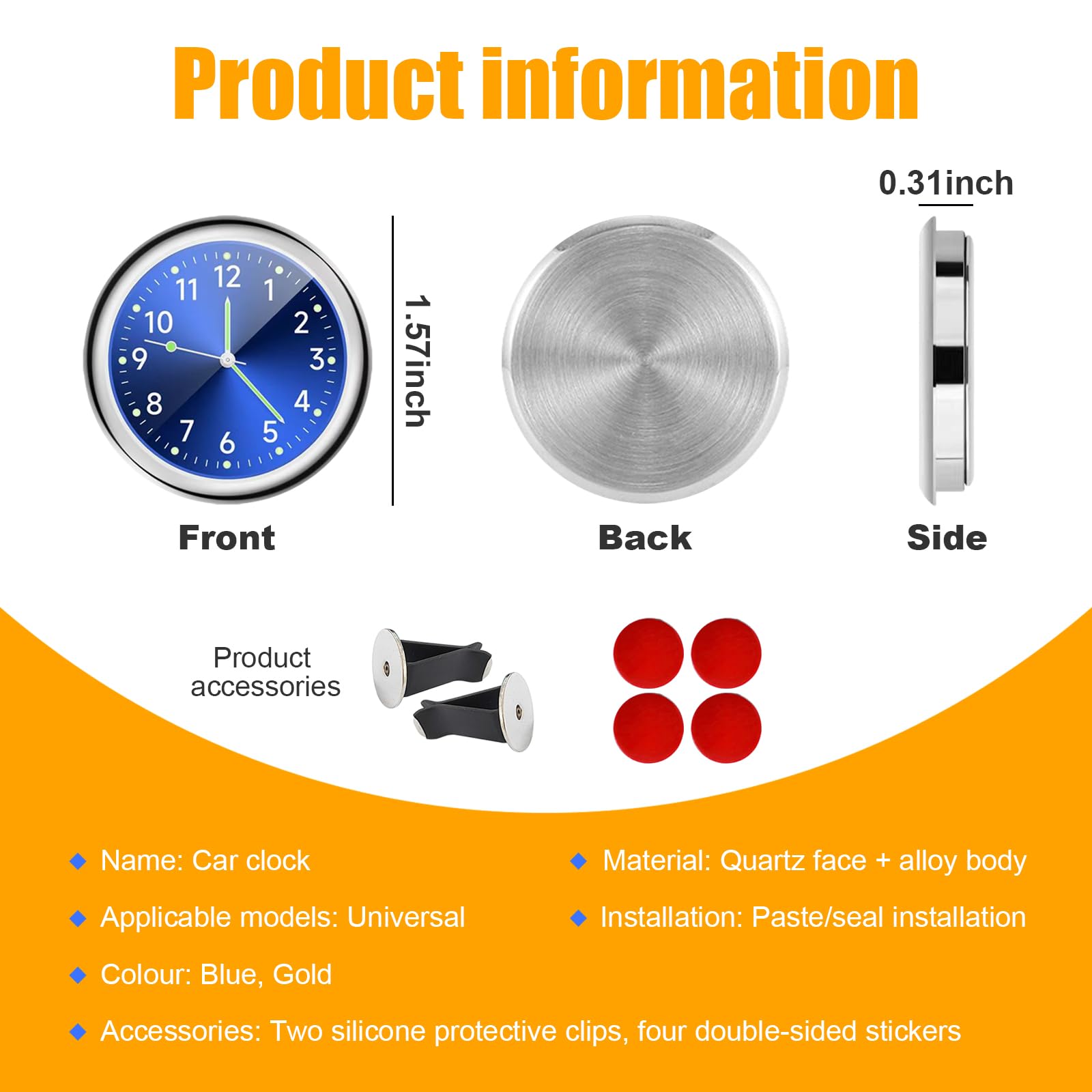 Snapklik.com : Dickno 2 PCS Stick On Dashboard Car Clock, Mini Tiny ...
