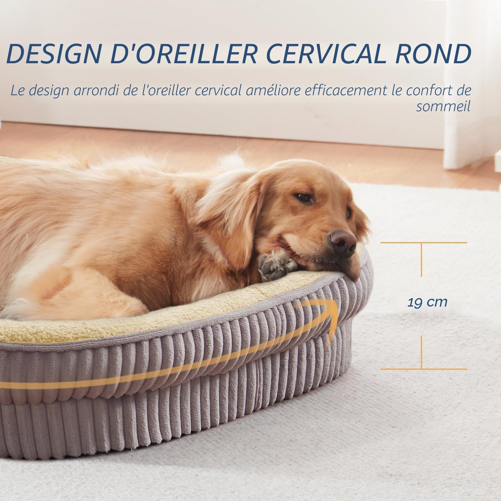 Panier pour Chien, lit orthopédique pour Chiens de Taille Moyenne, canapé pour Chien en Mousse Haute densité, Housse Amovible et Lavable, Base antidérapante, Gris
