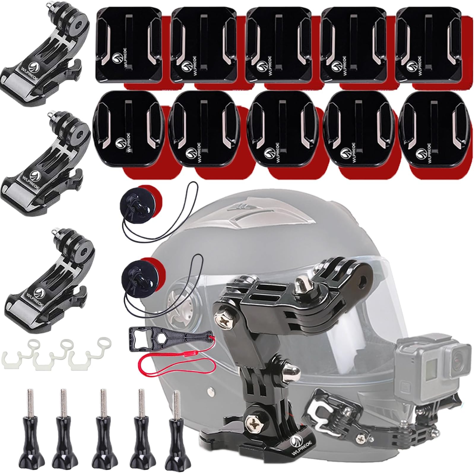 34in1 Motorcycle Helmet Chin Mount Kits for GoPro Hero 10 9 8 7 Black Silver White 6 5 4 Osmo and Other Action Camera with Extra Camera Tethers, Mount Bases and Adhesive Pads
