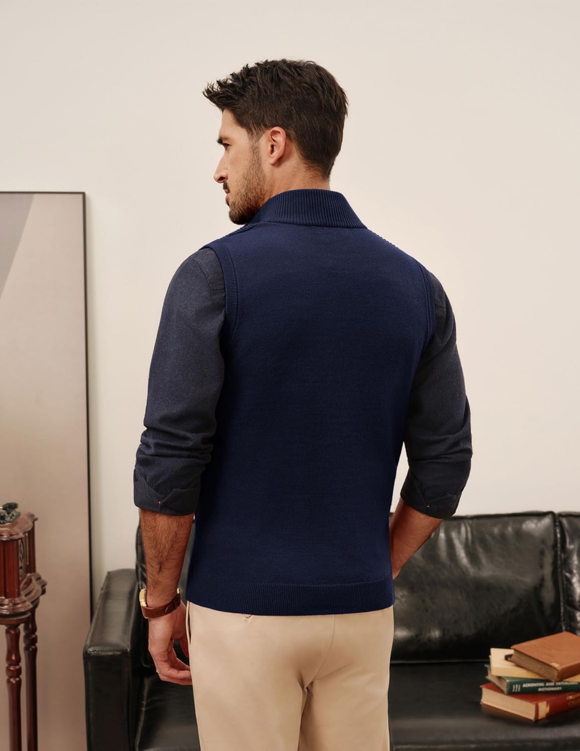 PJ PAUL JONES Men's Sweater Vests Slim Fit Twill Textured Full Zip Sleeveless Vests Casual Outwear - Image 5