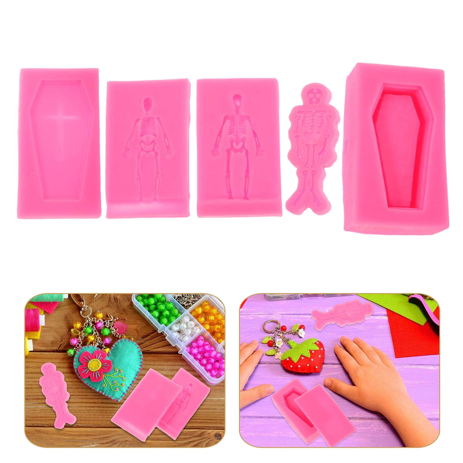 EXCEART 3 Pezzi Stampo in Silicone Riutilizzabile a Forma di Scheletro e Bara per Gioielli in Resina Epossidica, Design Unico e Creativo per Attività di Festa e Creazioni Artigianali