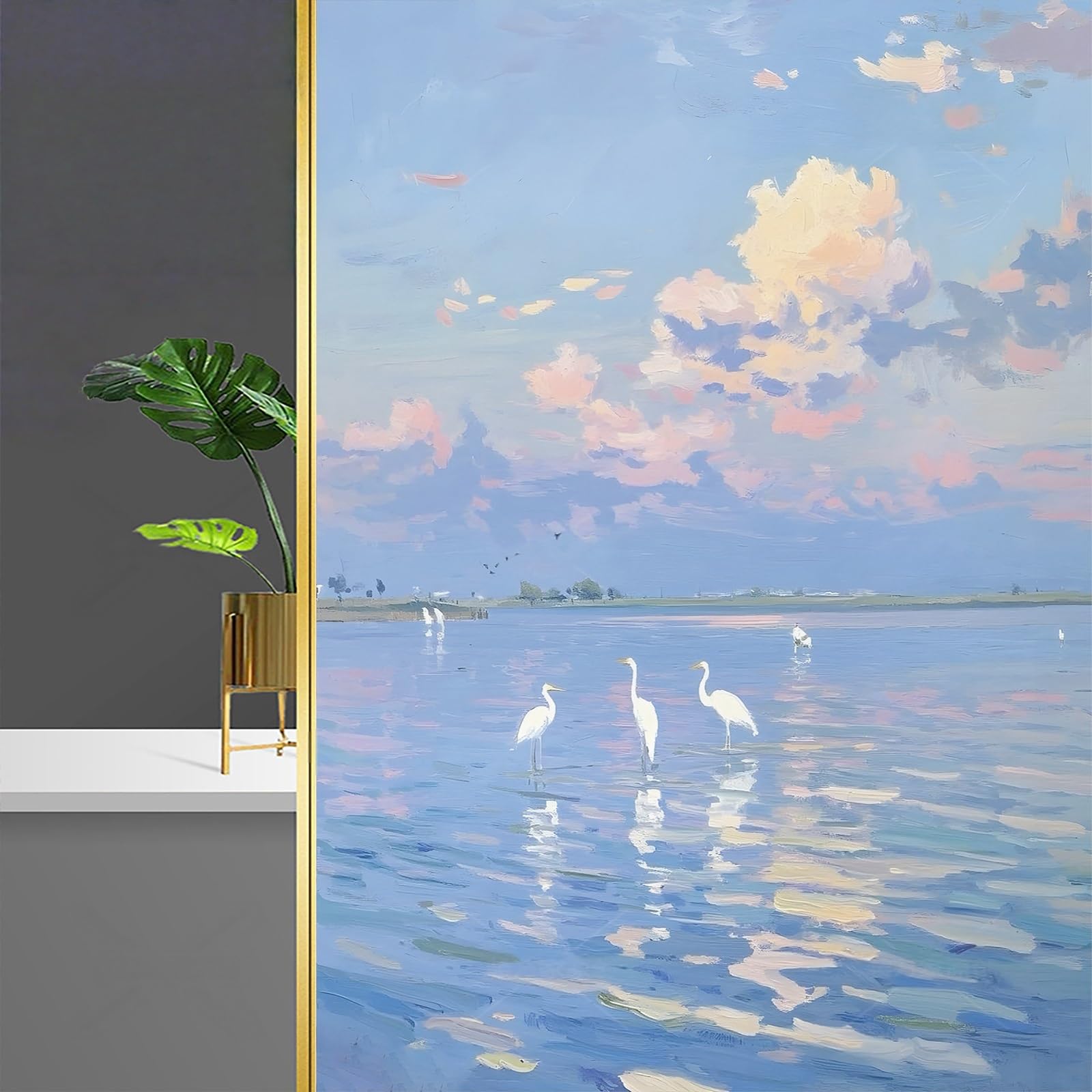 Window Stickers For Glass PVC Aesthetic Oil Paintings Stained Glass Window Film For Privacy Static Cling Light Softening Glass Film For Kitchen Bathroom Office(Style 4,90x150cm)