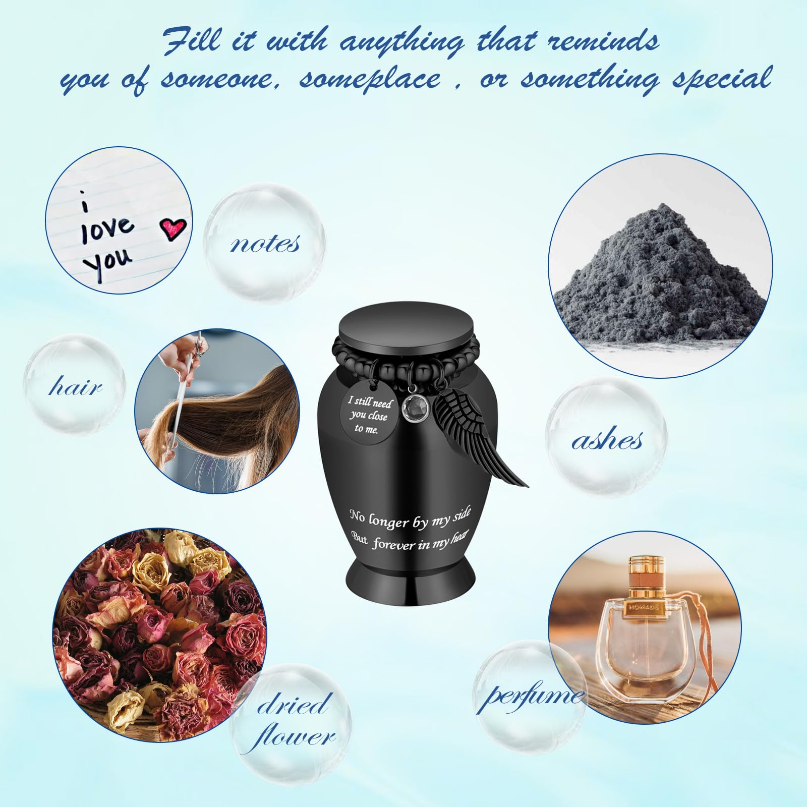 Kleine Urnen für menschliche Asche Andenken Kremation Urne für menschliche Asche mit Flügeln Charme Mini Personal Funeral Urne für Haustier (Schwarz-große Flügel)