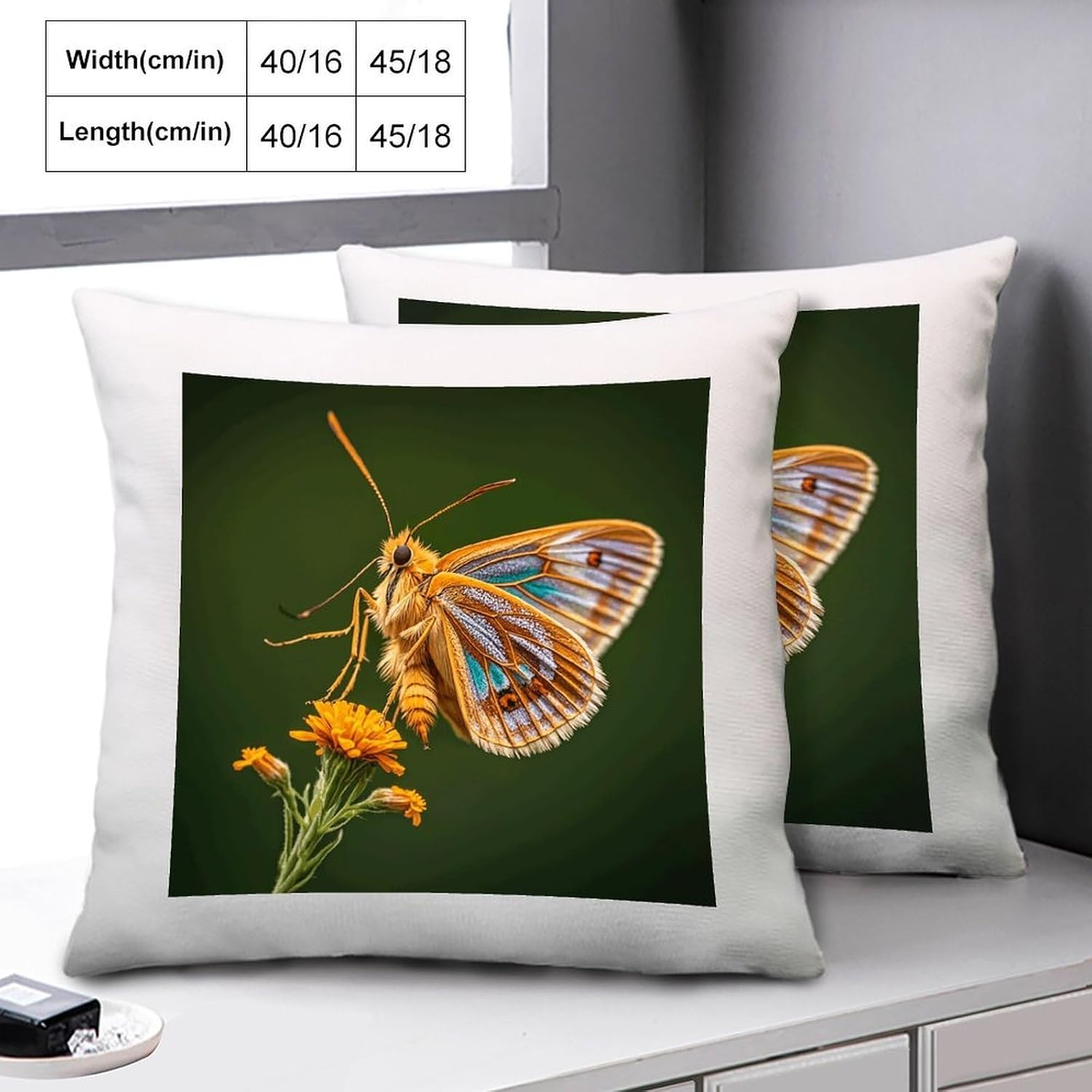 Beautiful Moth Wings Pillowcases for Home, Breathable Pillow Case with Zipper, Soft Comfortable Pillow Covers 45x45cm for Hotel, Bedroom, Cotton and Linen Pillow Cover for Spa image 3