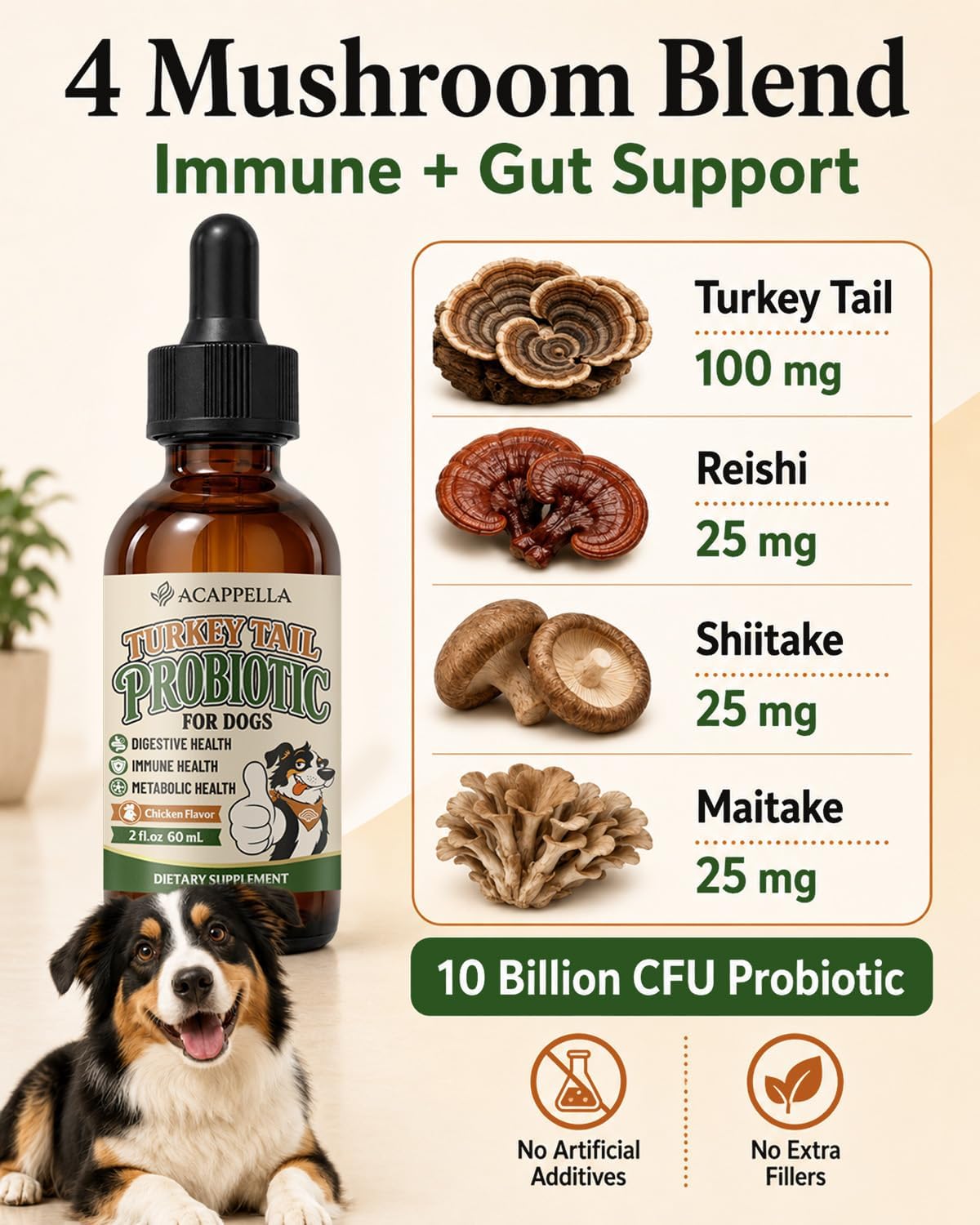 ACAPPELLA Liquid Turkey Tail Probiotic for Dogs Organic Turkey Tail Mushroom for Dogs - 60mL image 4