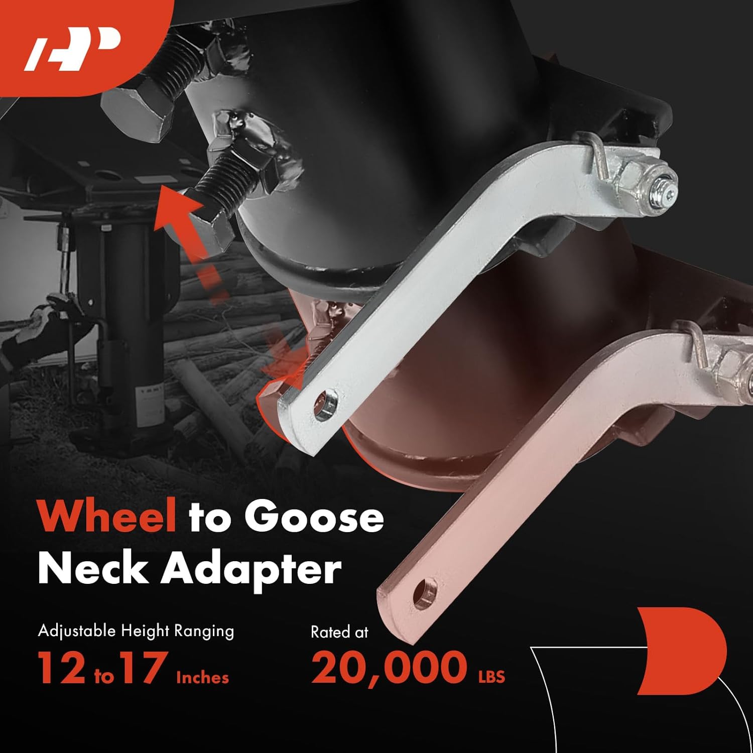 A-Premium Wheel Gooseneck Adapter Compatible with Fifth (5th) Wheel RV Camper Height 12"-17" 12217
