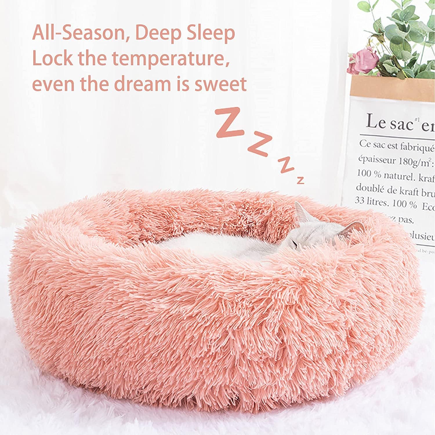 سرير دائري مهدئ للكلاب والقطط من بوكسونج، سرير دائري ناعم ومريح لتخفيف المفاصل، سرير مبطن من الفرو الصناعي المنفوش للكلاب والقطط الصغيرة والمتوسطة (رمادي)