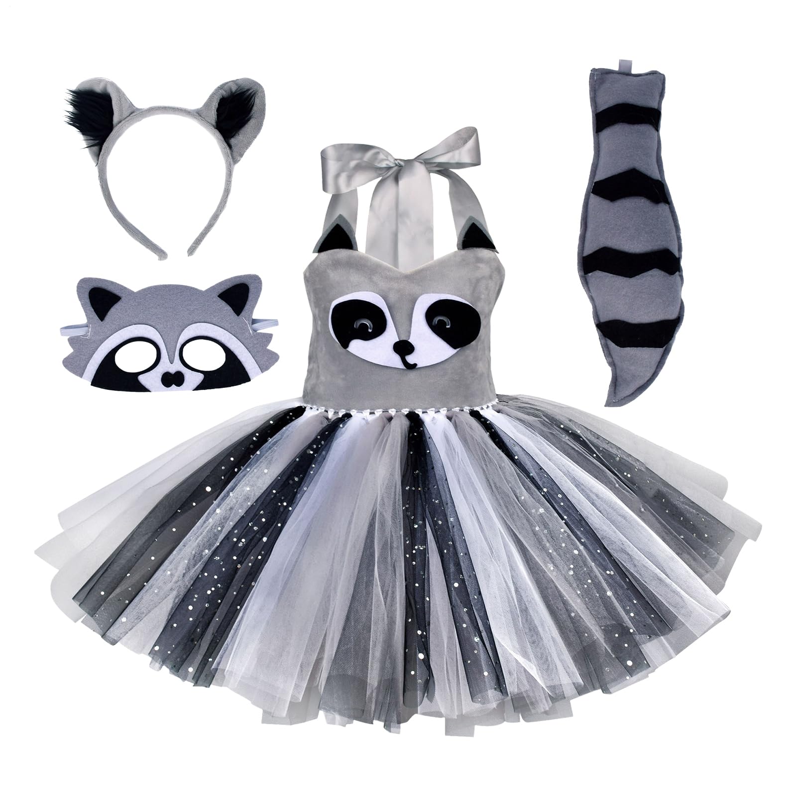 Animal Raccoon Cosplay Costume- Girls Raccoon Costume, For 6 To 12 Years Old| Suitable For Halloween, Role-playing, Birthday, Christmas, And Stage Performances