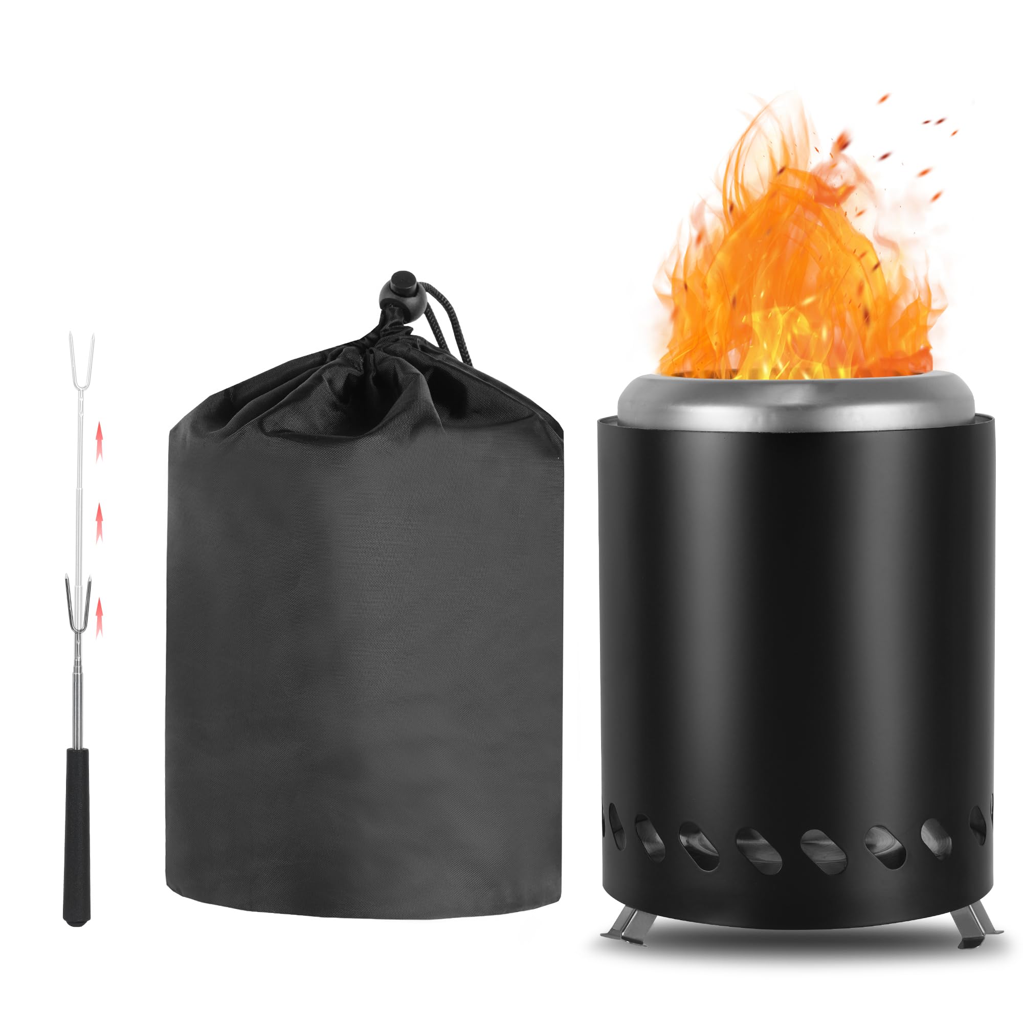 Cheminée portable en acier inoxydable pour le camping, fonctionne avec des granulés ou du bois, avec sac de transport, couleur noire
