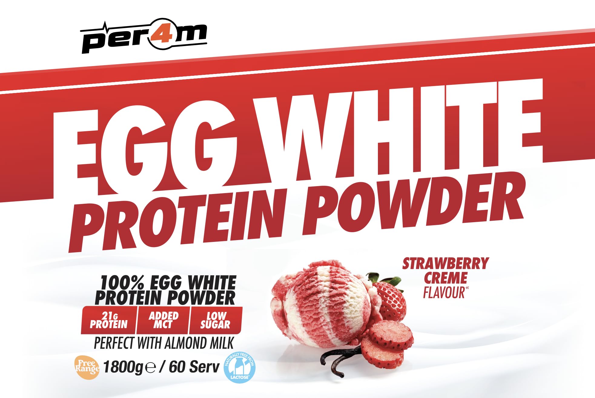 Per4m Egg White Protein Powder (1800g) Crème de fraises - Protéines - Protéine d’œuf