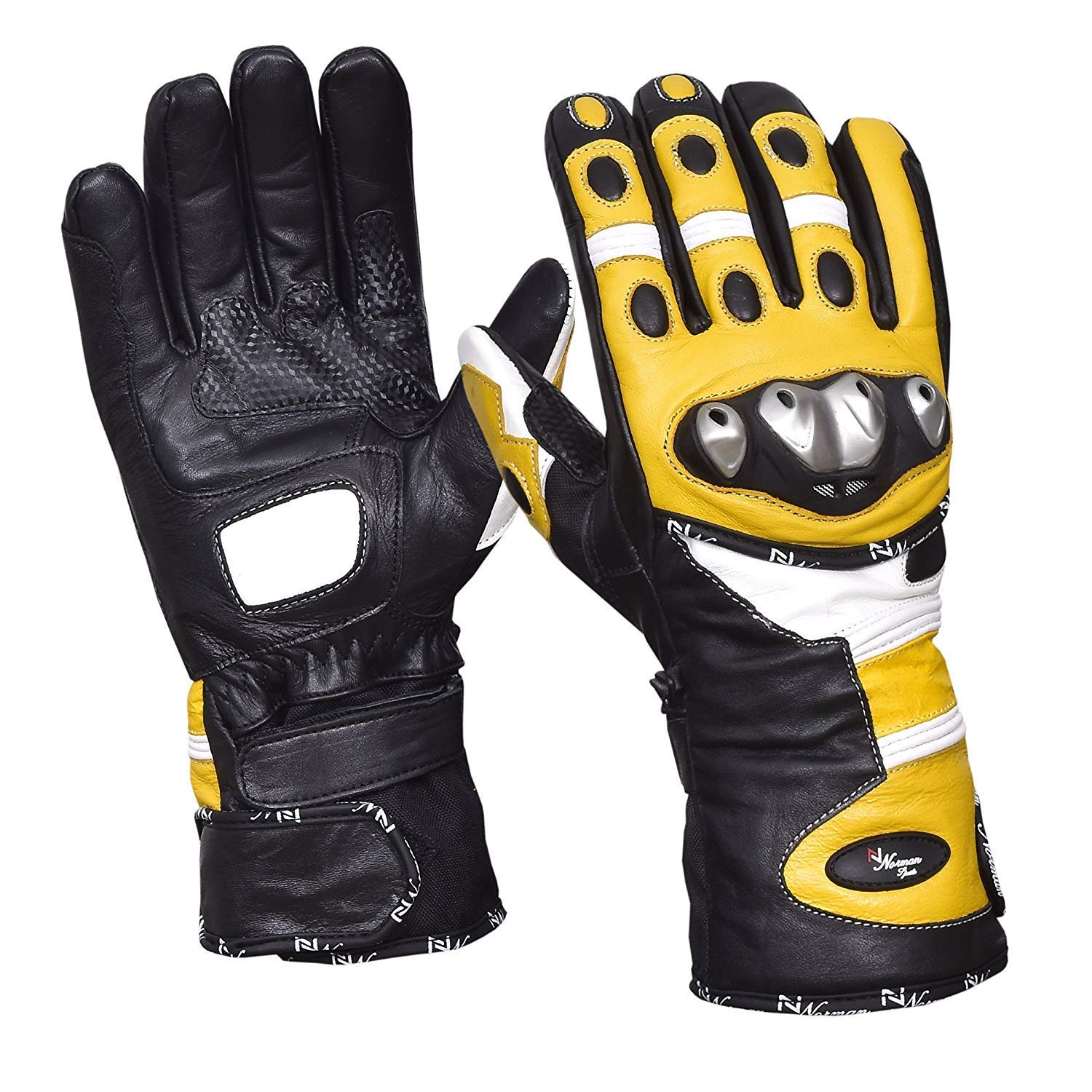 Norman Men's Yellow/Black Winter Leather Gloves Motorcycle Motorbike Racing Thermal (Xl)