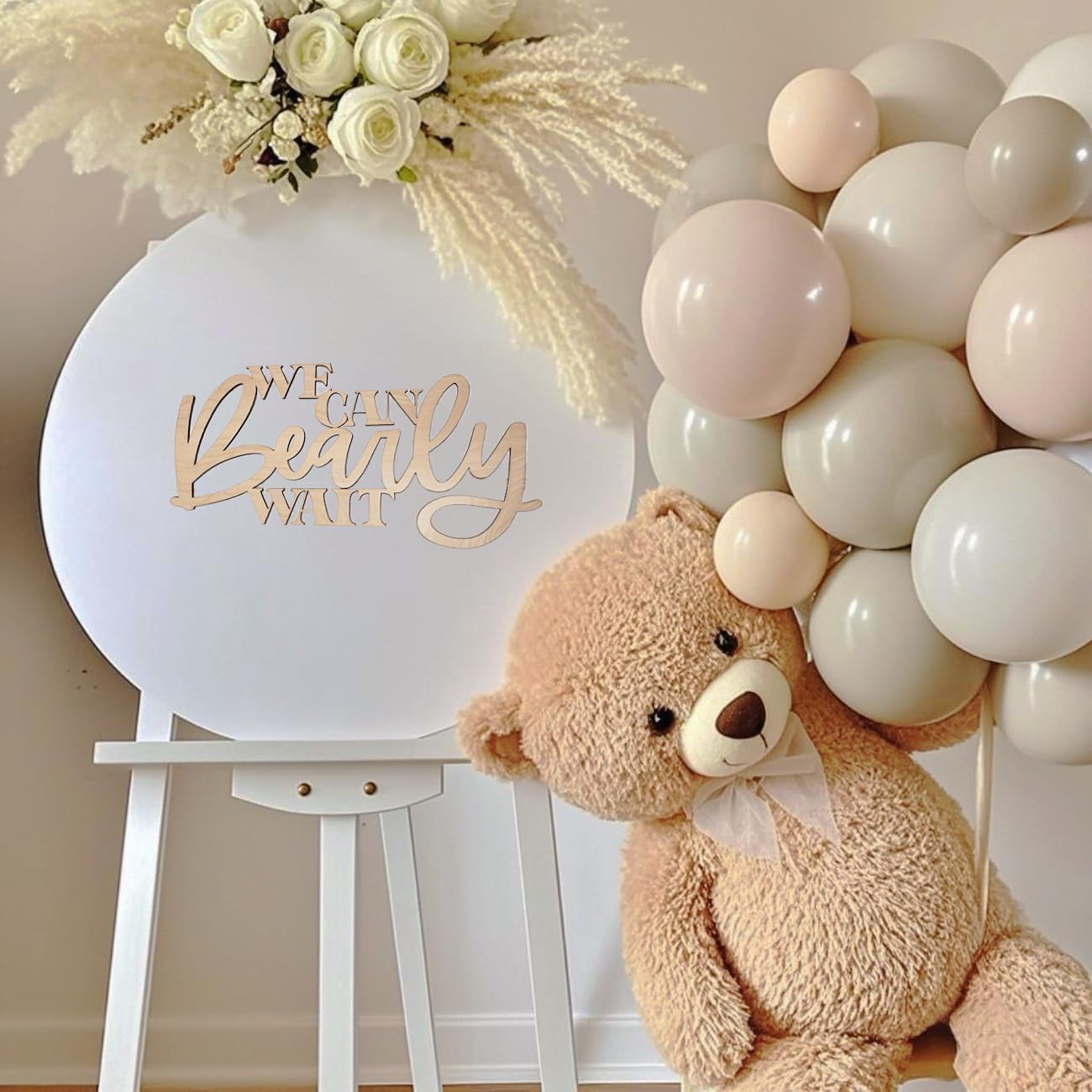 We Can Bearly Wait Sign for Backdrop - Wooden Teddy Bear Themed Baby Shower Wall Decor,Boy Girl Gender Reveal 1st Birthday Party Decorations, Pregnancy Banner Photo Props image 3