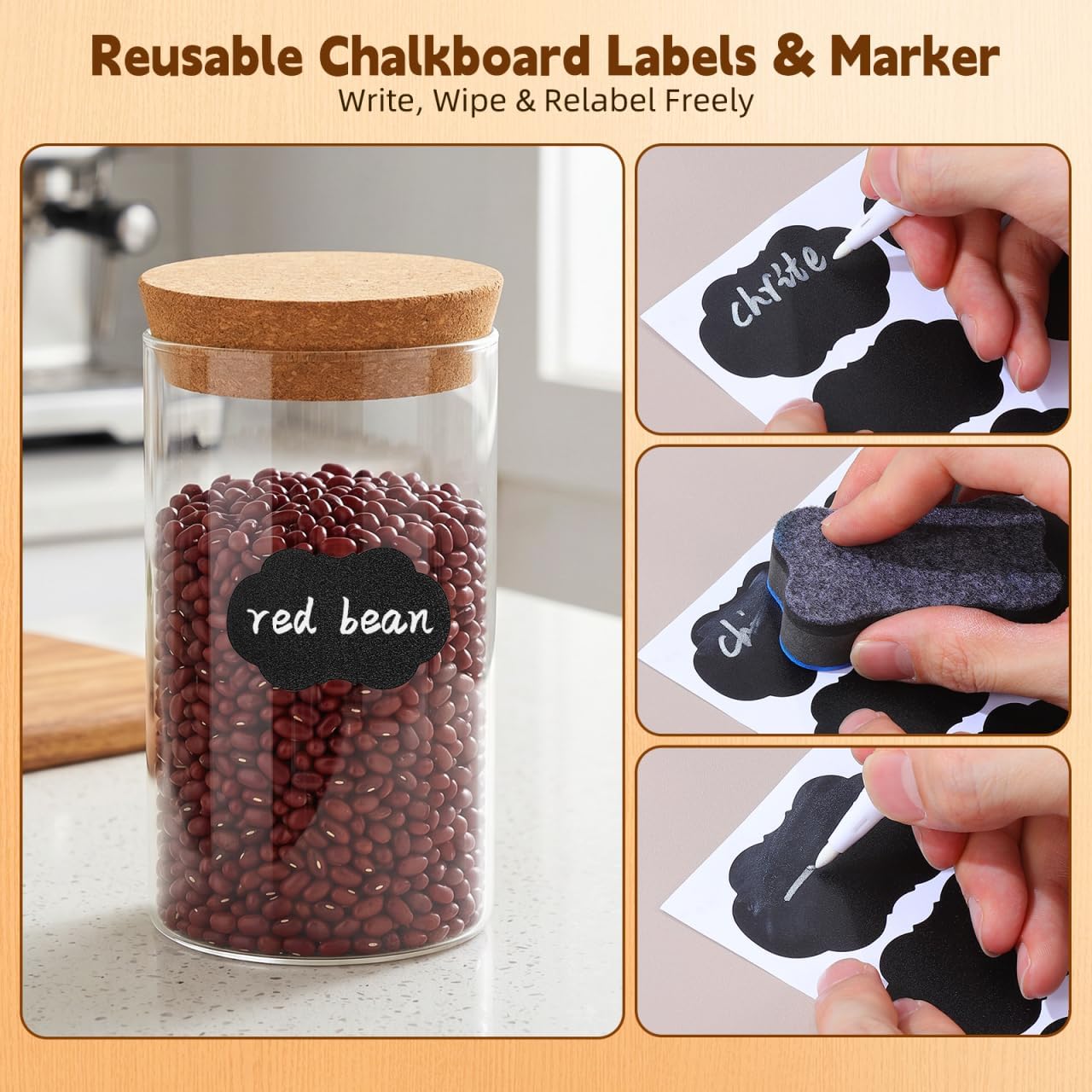 MAGICLULU Cork Stoppers for Wide Mouth Jars with Reusable Chalkboard Labels & Marker - 4 Pcs 2 Sizes (4. 72" & 5. 12") Natural Cork Plugs for Bottles, Fermenting Crocks, Pantry Organization Diy Crafts