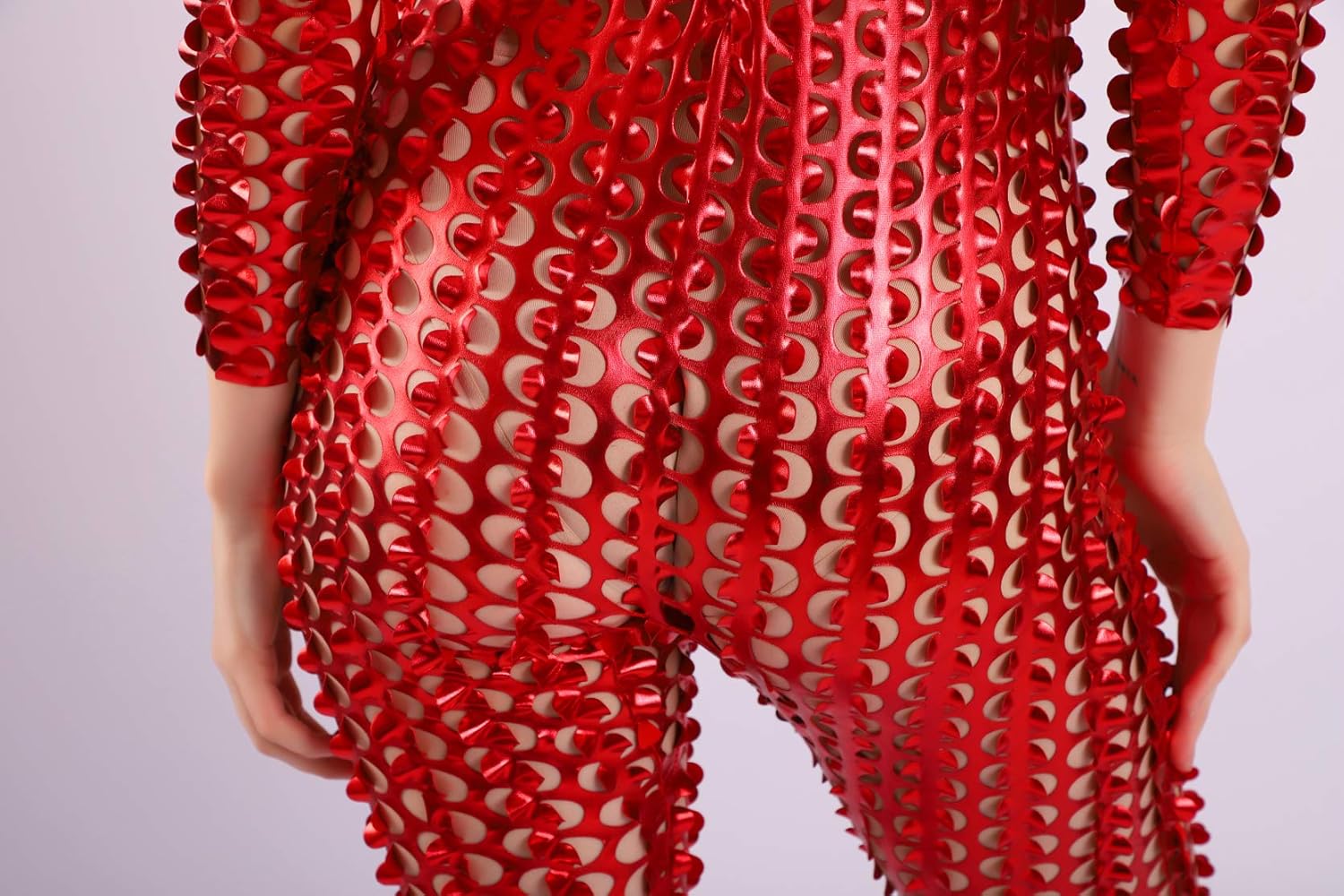 Seeksmile Unisex Hollow-Carved Shiny Dancewear Catsuit Bodysuit - Image 7