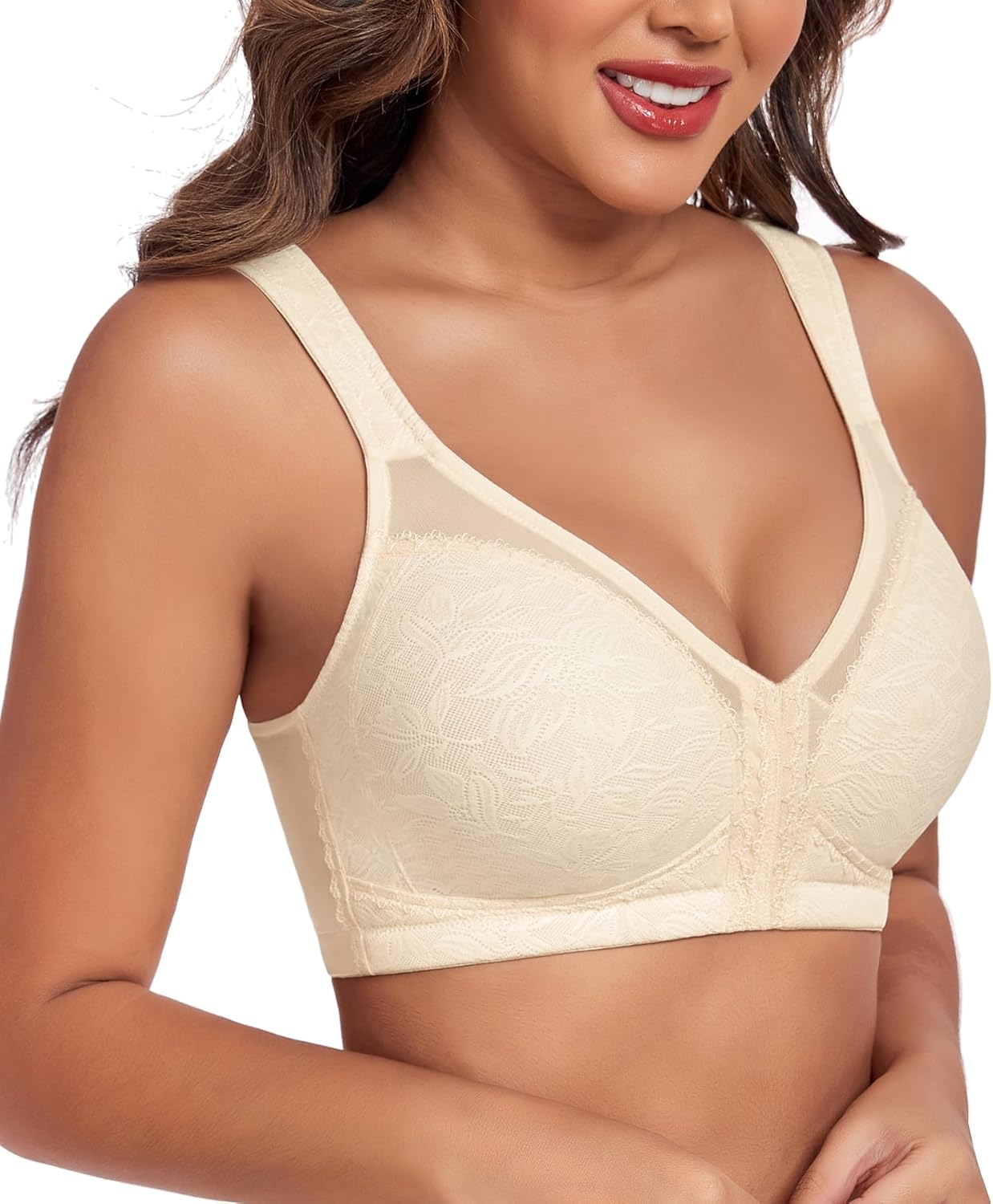 DotVol Women's Plus Size Front Closure Minimizer Bras Comfort Wirefree Non Padded Back Support Posture Bra - Image 5