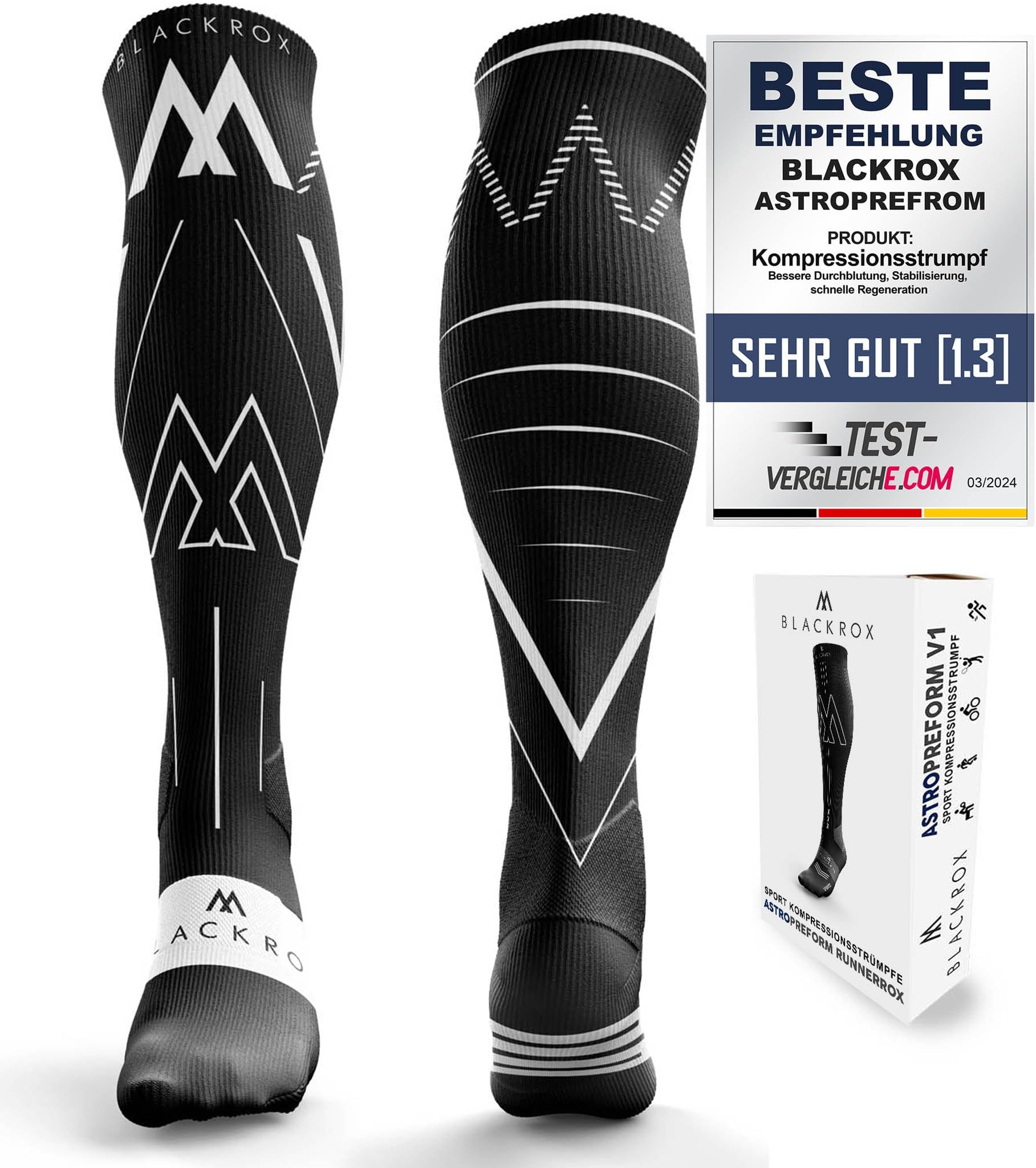 BLACKROXCompression Stockings [Comparison Winner 2024] Size S-XL | For Men and Women | Running Socks | Perfect for Sports, Cycling, Jogging & Hiking | ASTROPERFORM | Black Size S-M