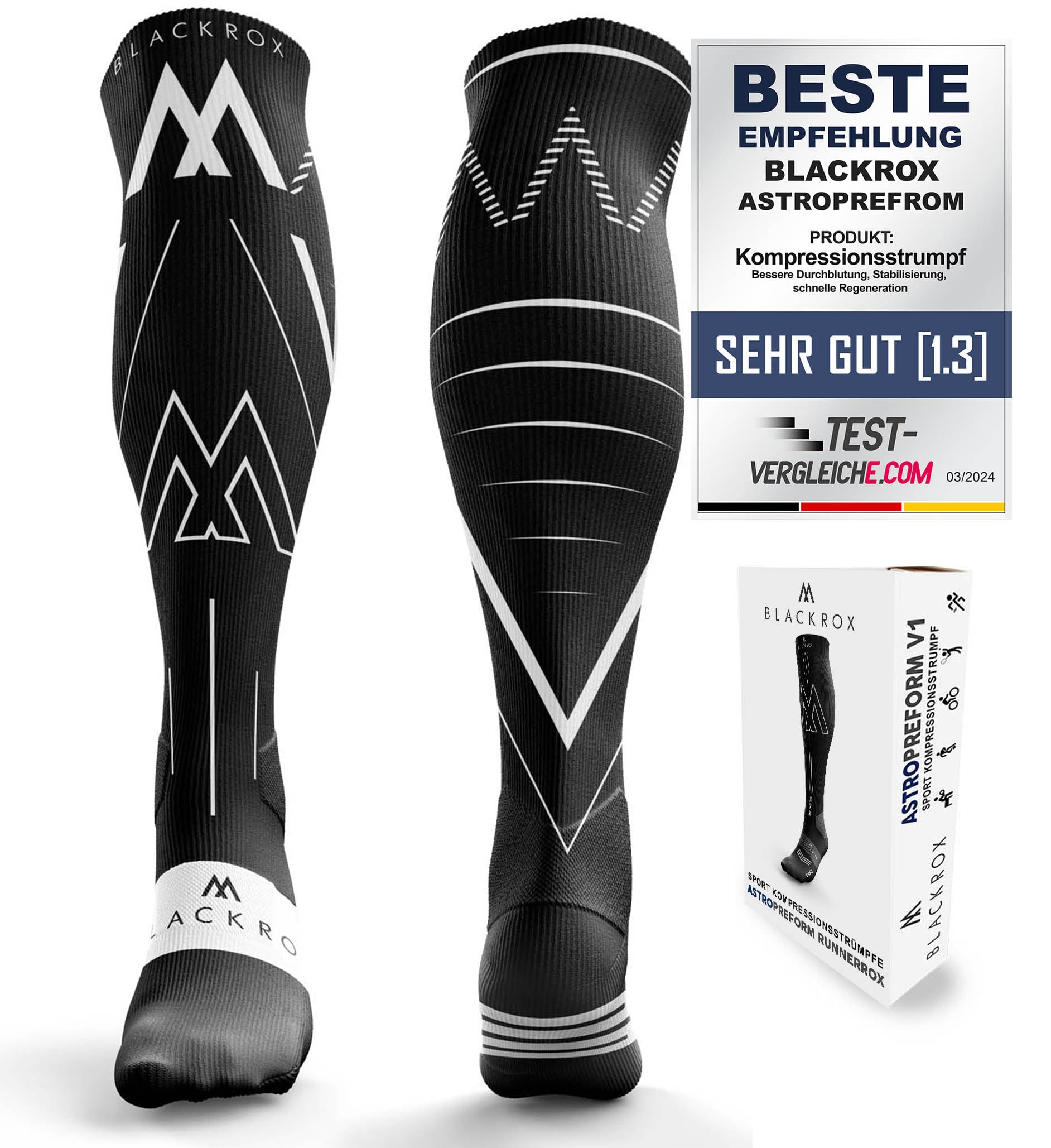 BLACKROXCompression Stockings [Comparison Winner 2024] Size S-XL | For Men and Women | Running Socks | Perfect for Sports, Cycling, Jogging & Hiking | ASTROPERFORM | Black Size S-M