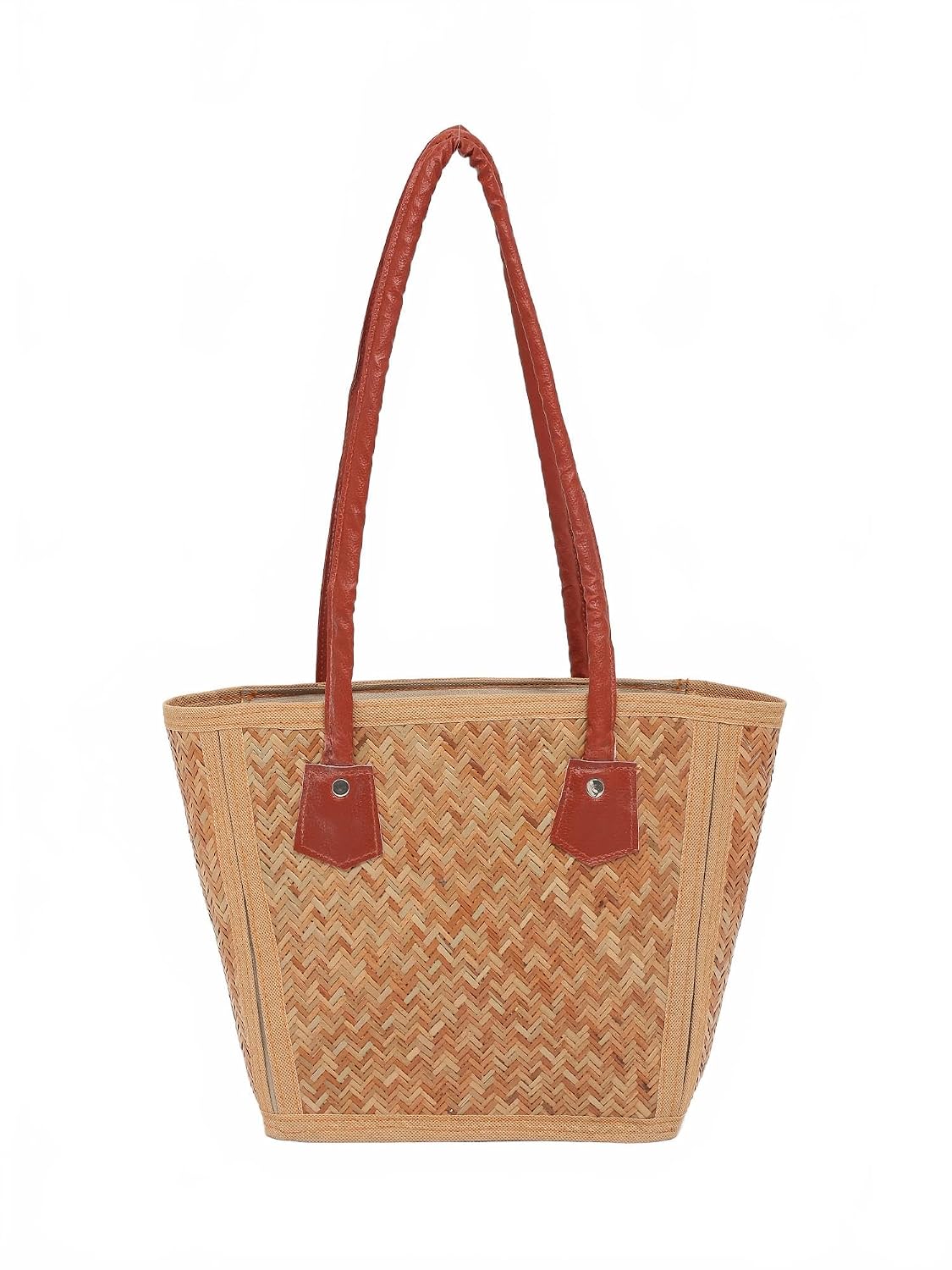 Exotic India Designer Bamboo Tote Hand-Woven Texture Eco-Conscious Summer Carryall and Versatile Casual Bag for Women's