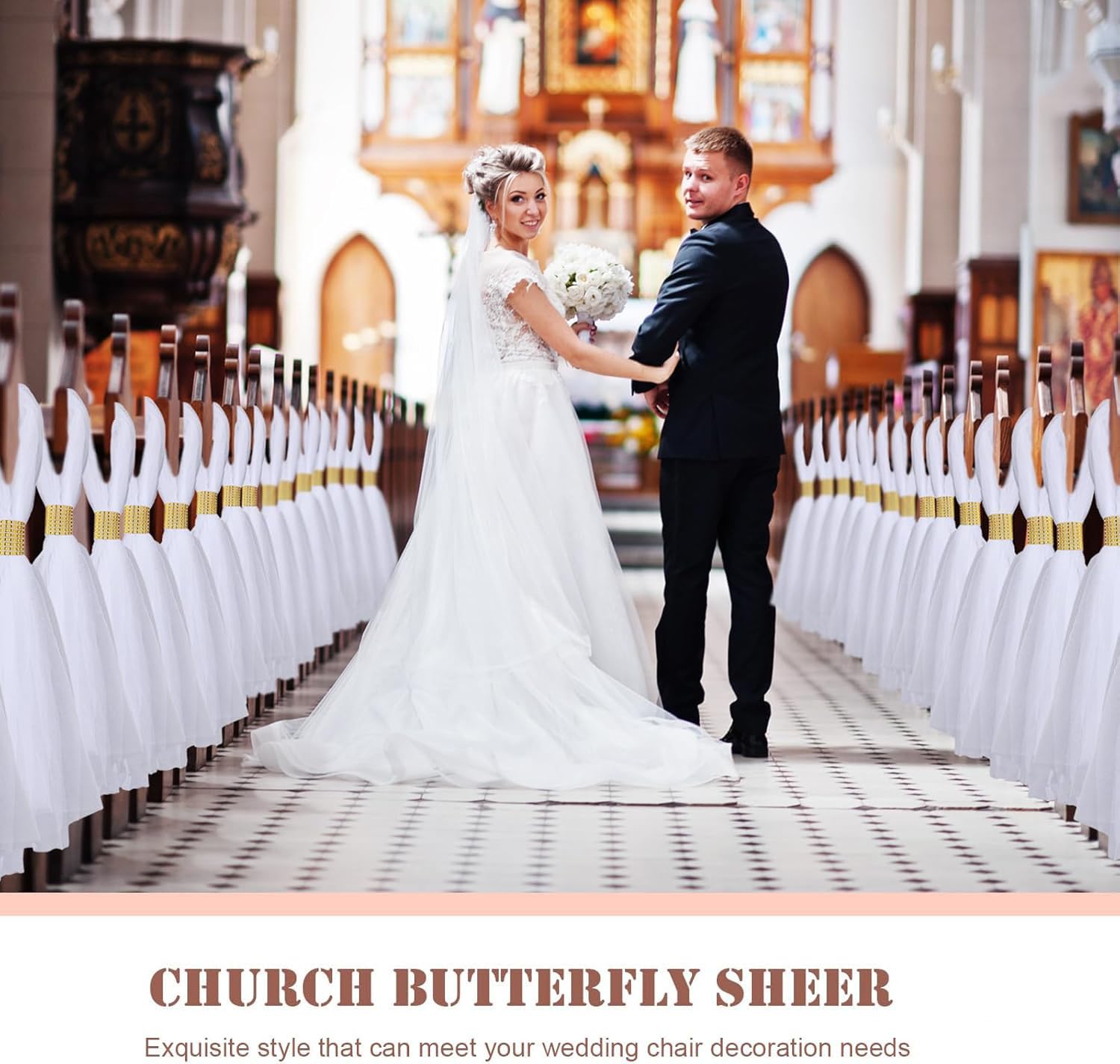 24 Stück Weisser Tüll Stuhlschleifen Organza Stoff Stuhlhussen Dekoband hochzeit stuhl deko Hochzeits Gang Dekorationen für Hochzeitszeremonie Empfang Kirchenbänke Outdoor Party silberne Schnalle