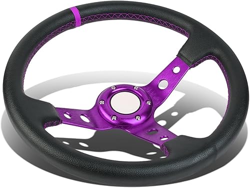 Vista 11 de Auto Dynasty Volante de carreras de cuero de PVC cosido rojo con 6 pernos de 13.780 in