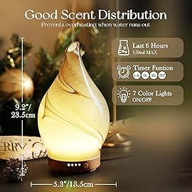 Porseme 150ml Essential Oil Diffuser Glass Color Changing Aroma Air Diffusers Aromatherapy Ultrasonic Cool Mist Humidifier 6 Running Hours Waterless Auto-Off for Sleeping, Yoga, Office, Spa (Desert)