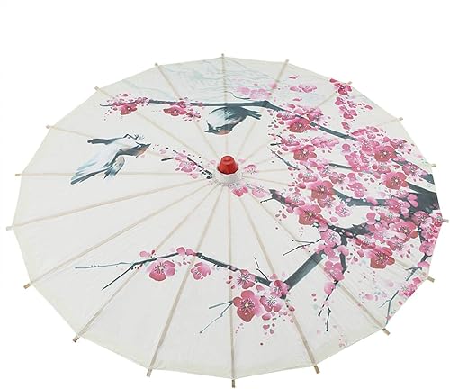 Miniatura 9 de Omabeta Bonito paraguas clásico de papel al óleo hecho a mano con mango de madera, exquisito paraguas chino clásico de flor de ciruelo hecho a mano