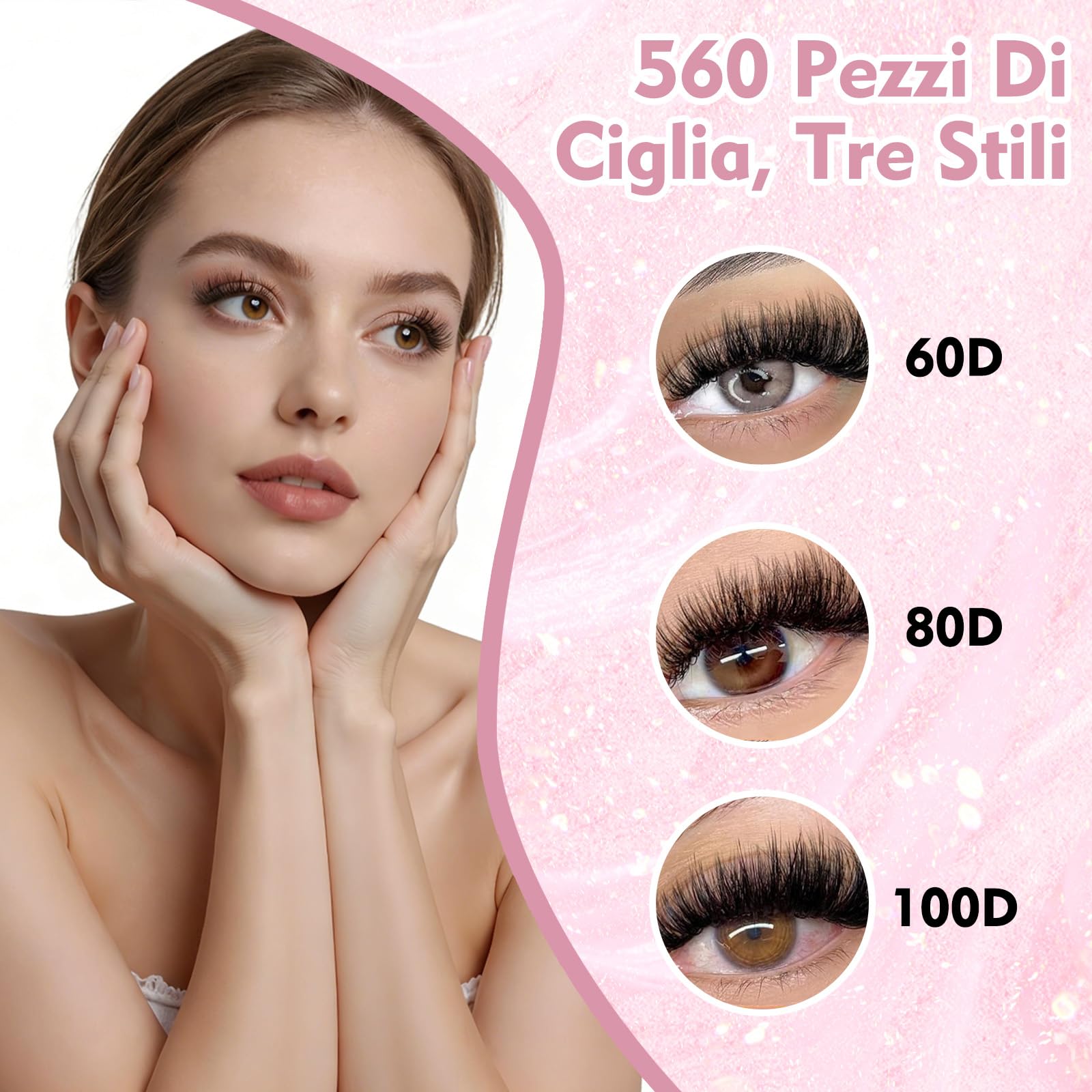 VEGCOO 560 Pezzi Ciglia Finte Extension Ciglia, 60-80-100D Curl Ciglia Finte Ciuffetti, 8-16mm Kit di Extension per Ciglia, DIY Eyelash Extension per Ragazze e Donne Principianti