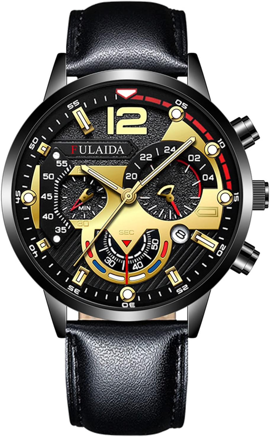 Fashion Sport Men's Stainless Case Leather Quartz Analog Wrist Watch Grb200