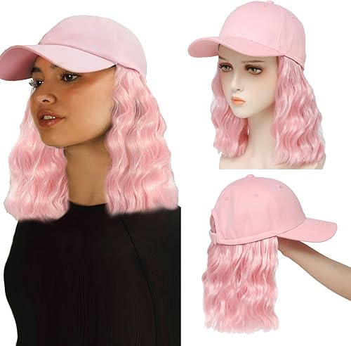 Sombrero con extensiones de cabello ondulado natural unidas para mujer, gorra de béisbol, peluca corta estilo Bob peinado ajustable
