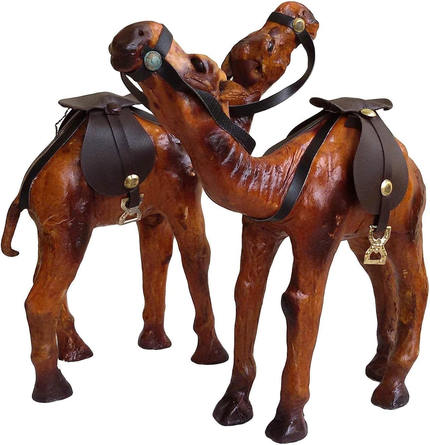 handicraft leather standard camel showpiece 2 pcs set statues india.size .17 cm x 6 cm x 18 cm
