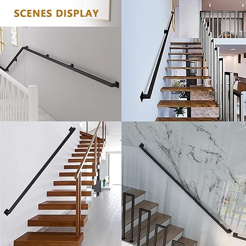 Miniatura 7 de LIVINQ Barandilla de escalera para escalones exteriores o interiores, pasamanos de escalera de metal negro soporte de pared de hierro forjado,