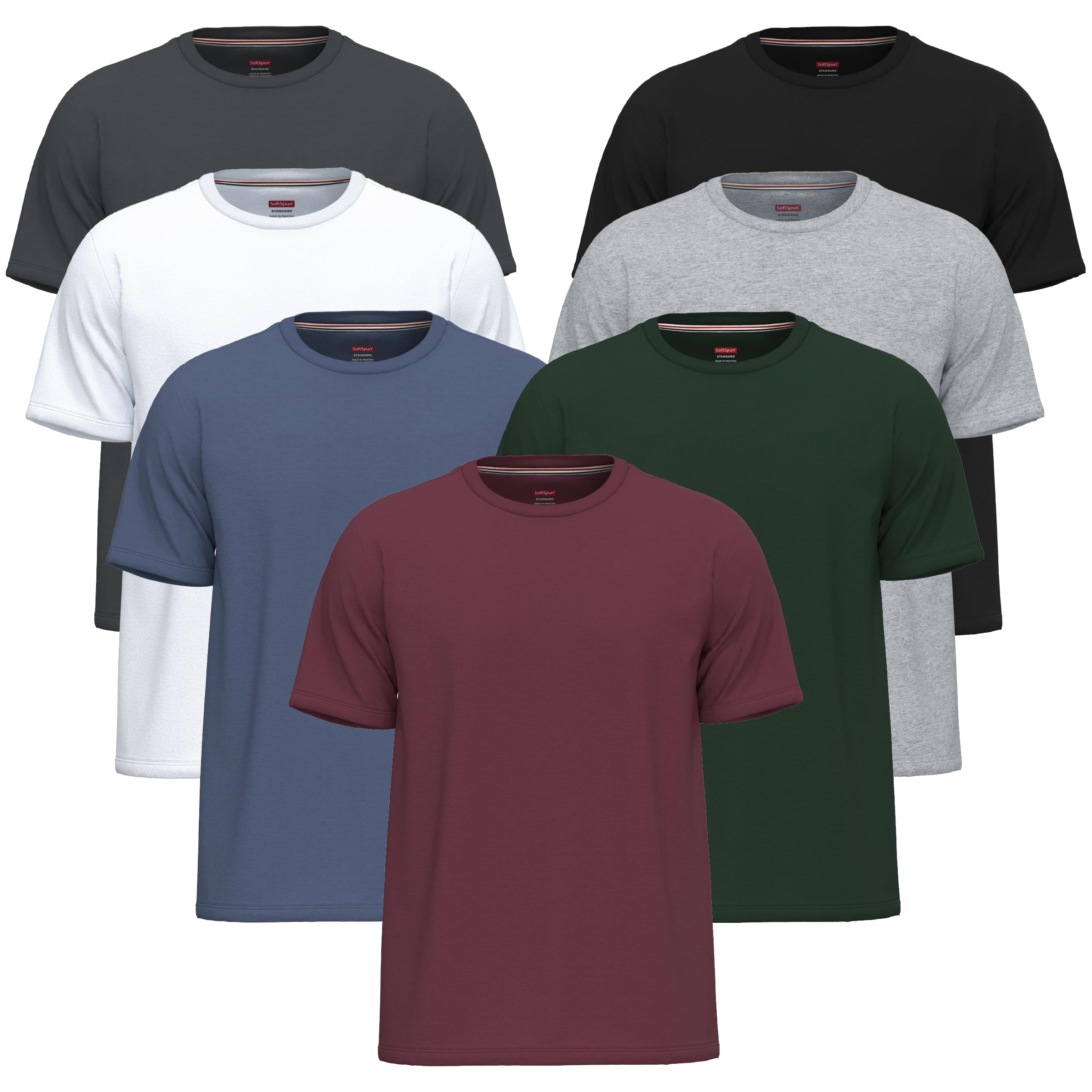 Softspun Men's Pack7 [English Collection] 7 Pack Medium T Shirts – Cotton Tshirts, Cotton T Shirts Multipack, White T Shirts
