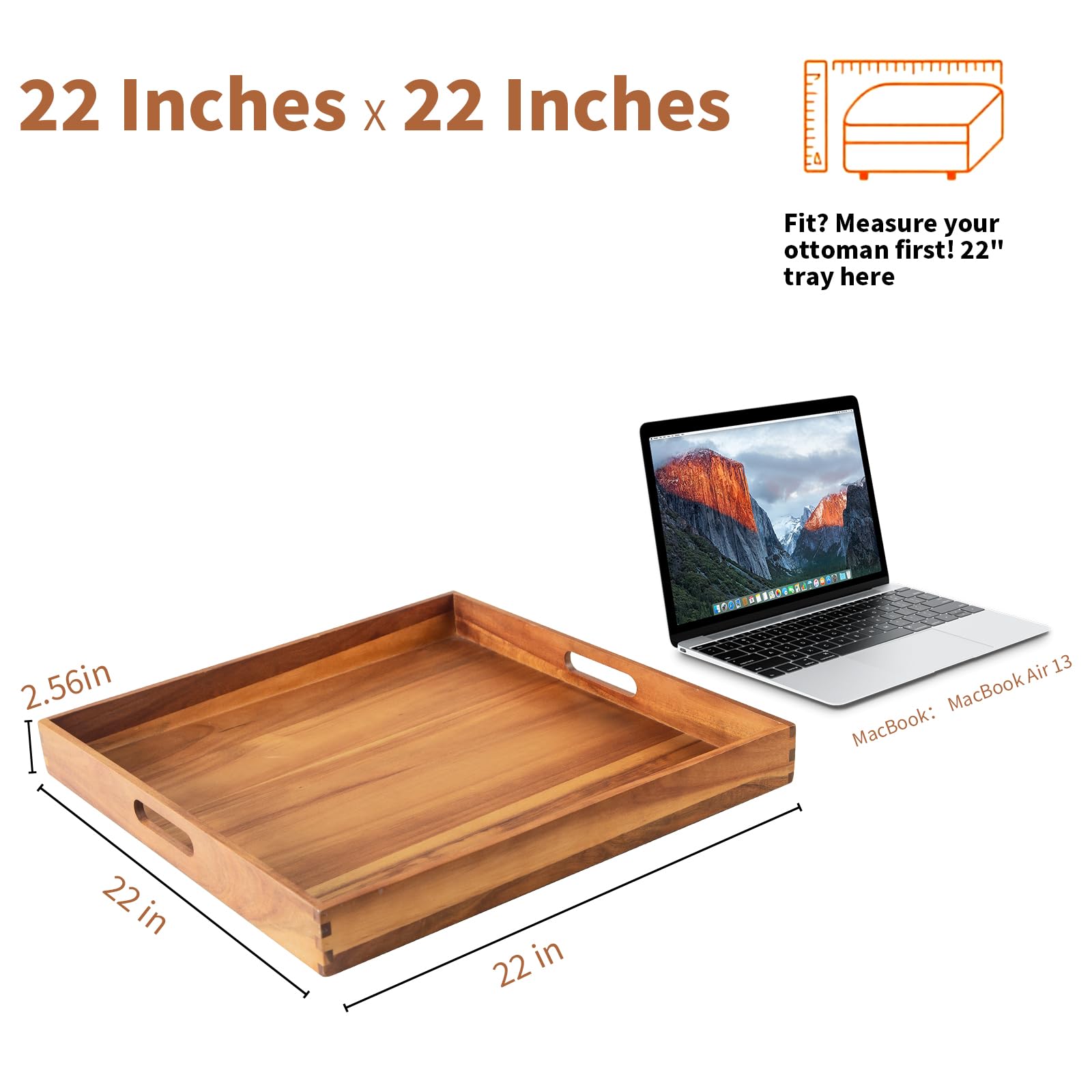 Kwadratowa taca do serwowania z drewna akacjowego (56 cm)