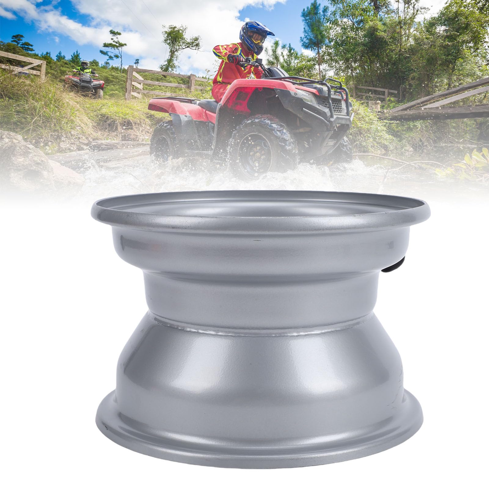Akozon Jante de Roue de VTT 16x8-7, Jante de Remplacement en Acier à 3 Trous de 7 Pouces pour Pneus Tout-terrain Quad Go Kart UTV, Moyeu de Roue Durable (SILVER)