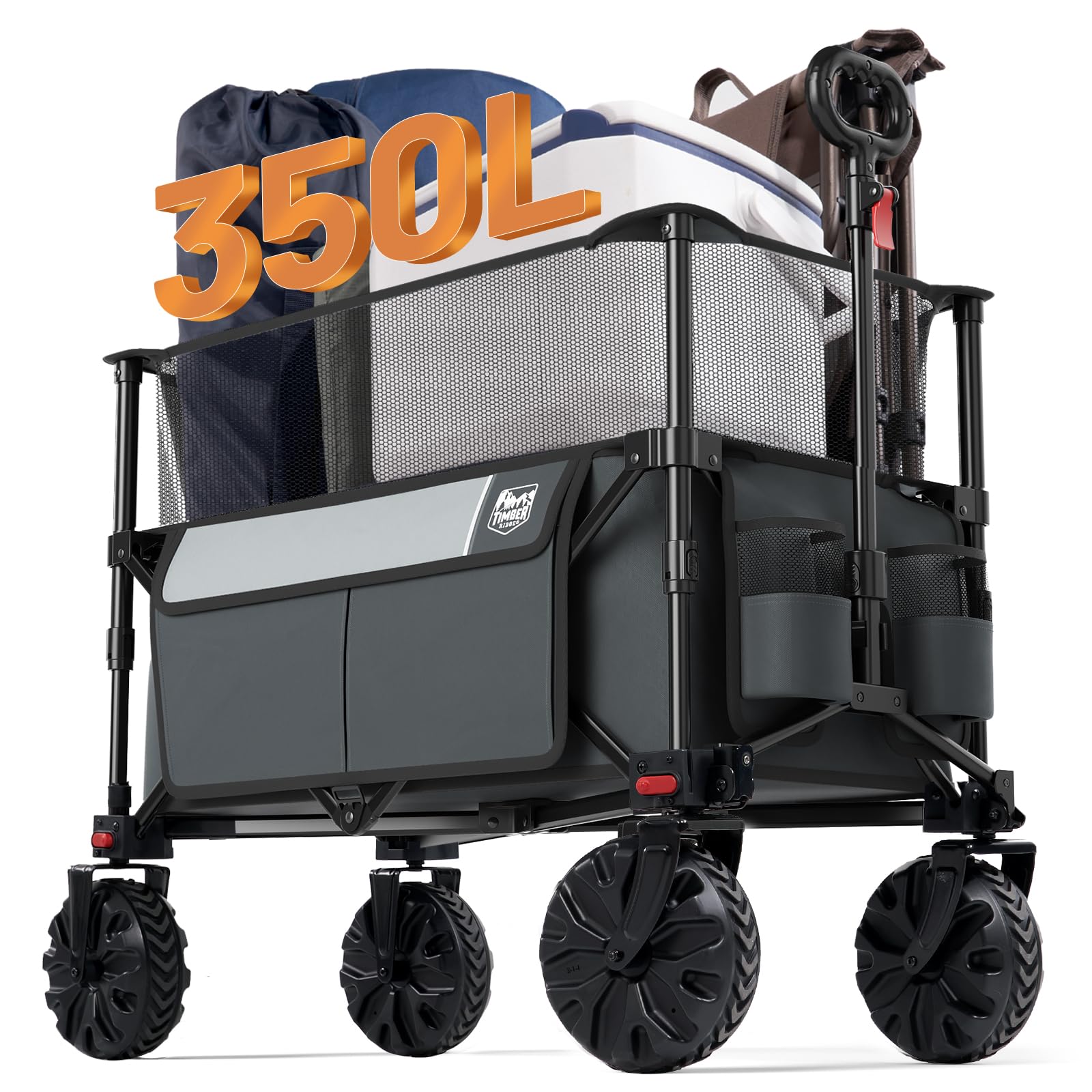 TIMBER RIDGEFoldable Wagon 350L Extendable Height, 300LBS Capasity Collapsible Wagon Cart with All Terrians Detachable Wheels, Compact Folding Utility Wagon for Camping, Fishing, Shopping GreyGlobal Recycled StandardGlobal Recycled StandardGlobal Recycled Standard
