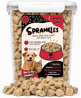 Freeze Dried Chicken Liver Treats for Dogs & Cats – 17.6oz Tub, Single Ingredient Raw Chicken Liver Cubes, Grain-Free High Protein Food Topper, Resealable Tub