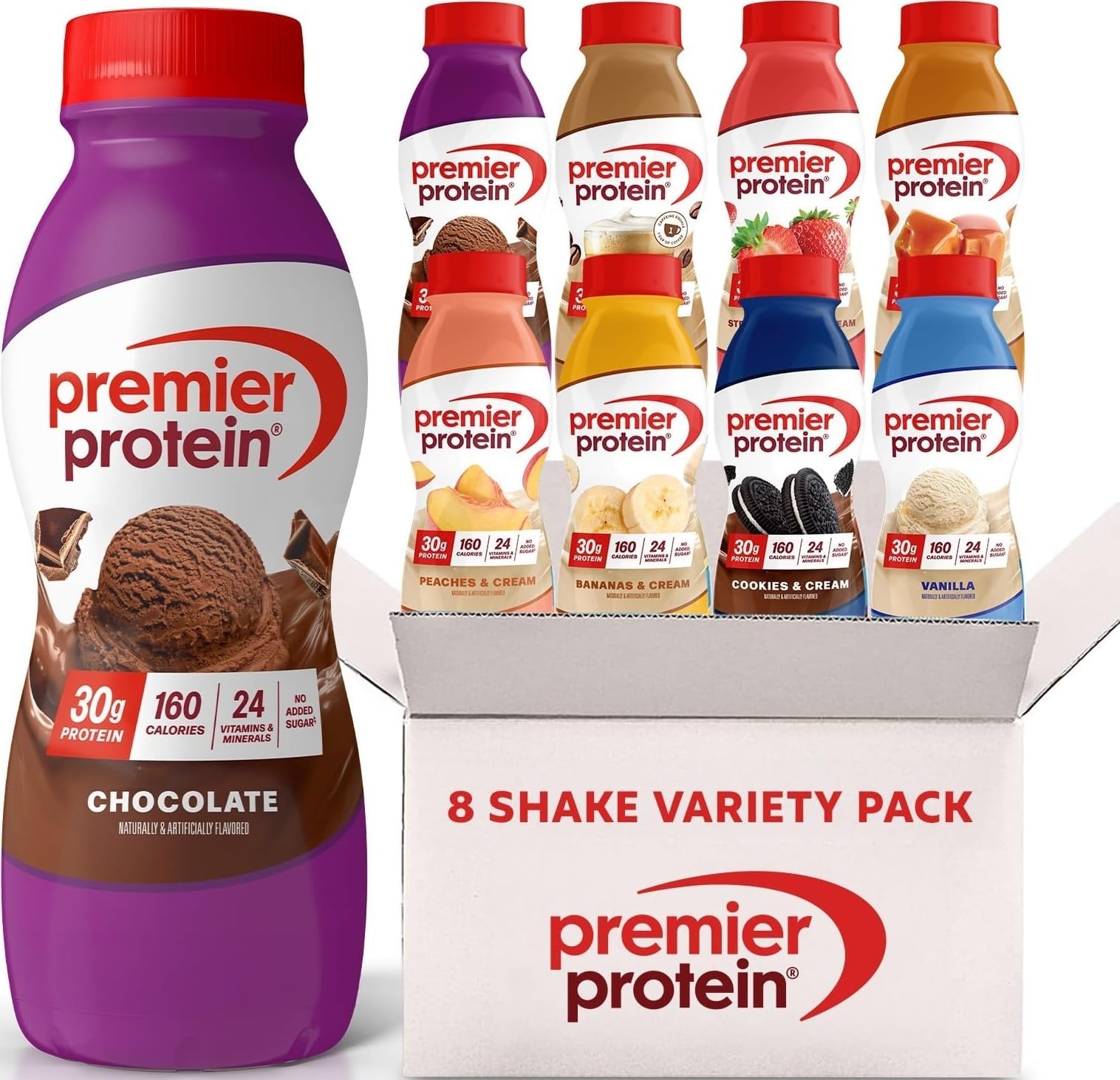 Premier Protein Shake, 8 Flavor Variety Pack, 30g Protein, 1g Sugar, 24 Vitamins & Minerals, Nutrients to Support Immune Health 11.5 Fl Oz (8 Pack)