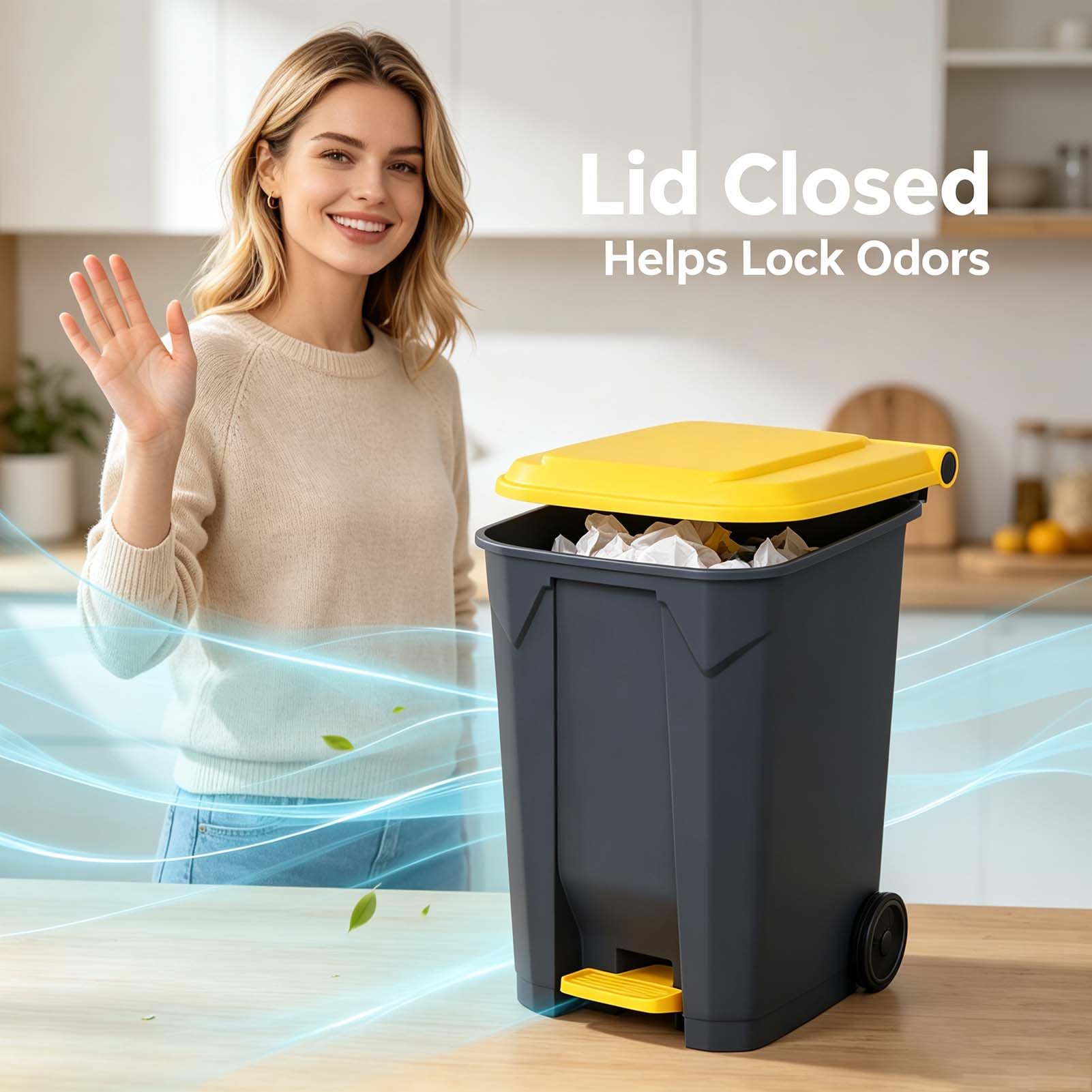 YSUEFIJO Pattumiera A Pedale con Coperchio, Cestino Spazzatura Grande, Bidone Rifiuti Cucina con Coperchio, Contenitore Immondizia Ampia capacità, Pattumiera Bagno Ufficio, Apertura Facile Pedale