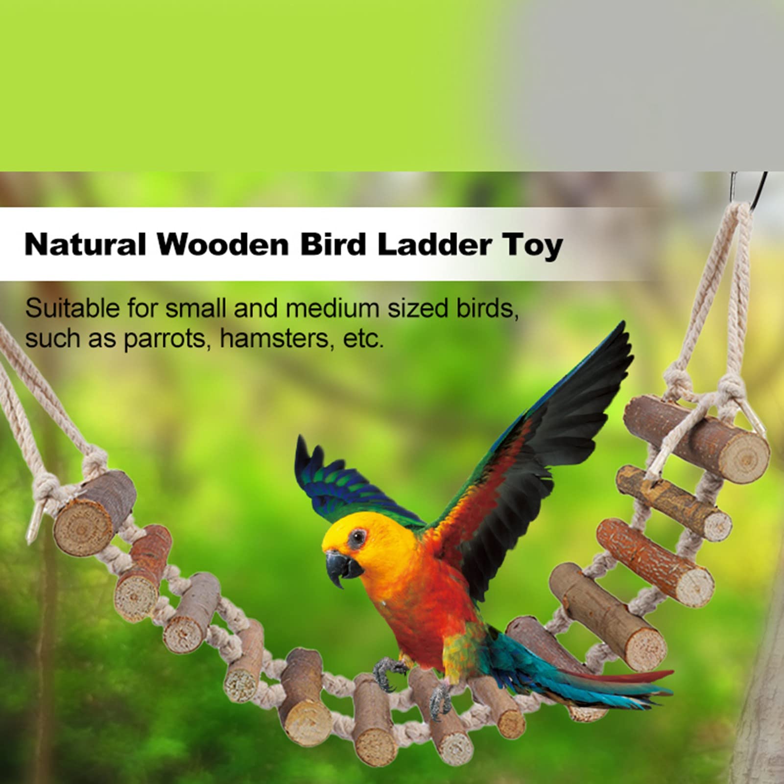 Wooden Bird Hanging Ladder Parrots Rope Wood Ladder Swing Toy Hanging Climbing Bridge Bird Pet Chewing Toys for Lovebirds Parakeets Parrots African Grey Cockatiel