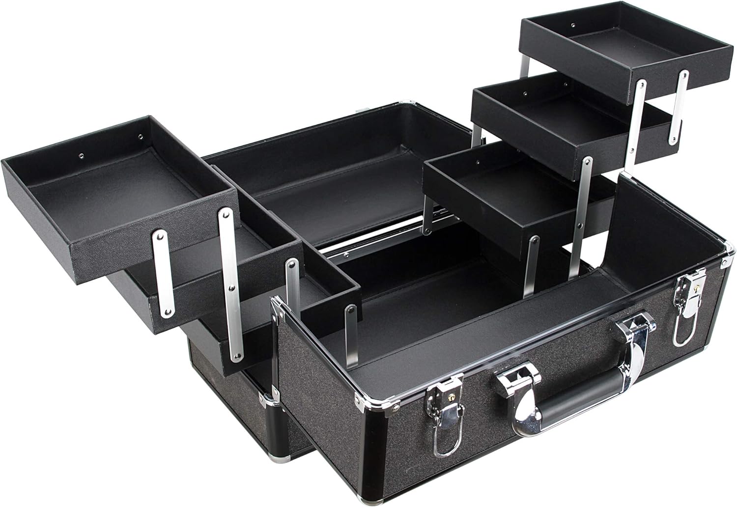 Ver Beauty 6-Tiers Accordion Trays Art Craft Supplies Storage Portable Box Case Organizer Travel-VP001, Black Glitter