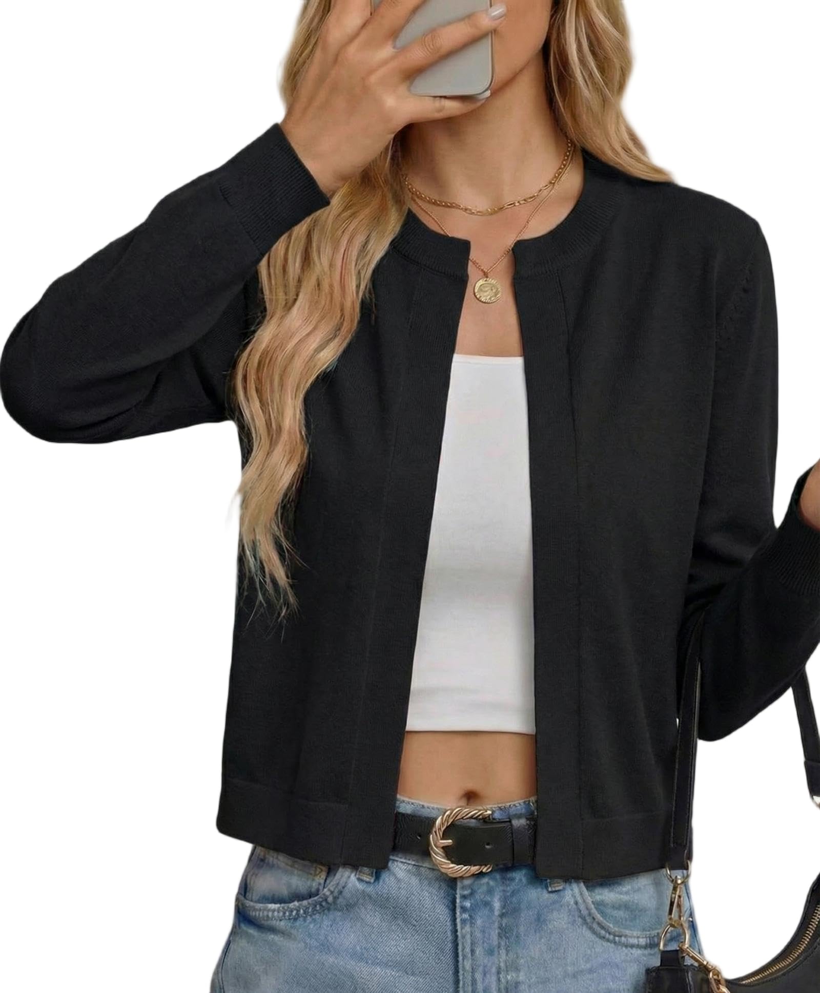 Women's Long Sleeve Open Front Lightweight Knit Cropped Cardigan Sweater Shrugs, S-2XL-image-42