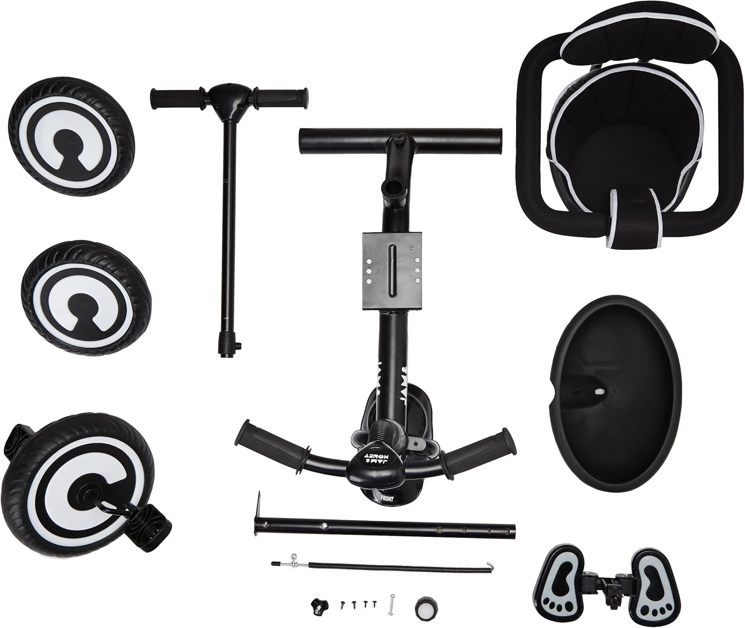 Amazon Brand - Jam & Honey Plug and Play Kids Tricycle with Padded Seat Storage Handle (Black)