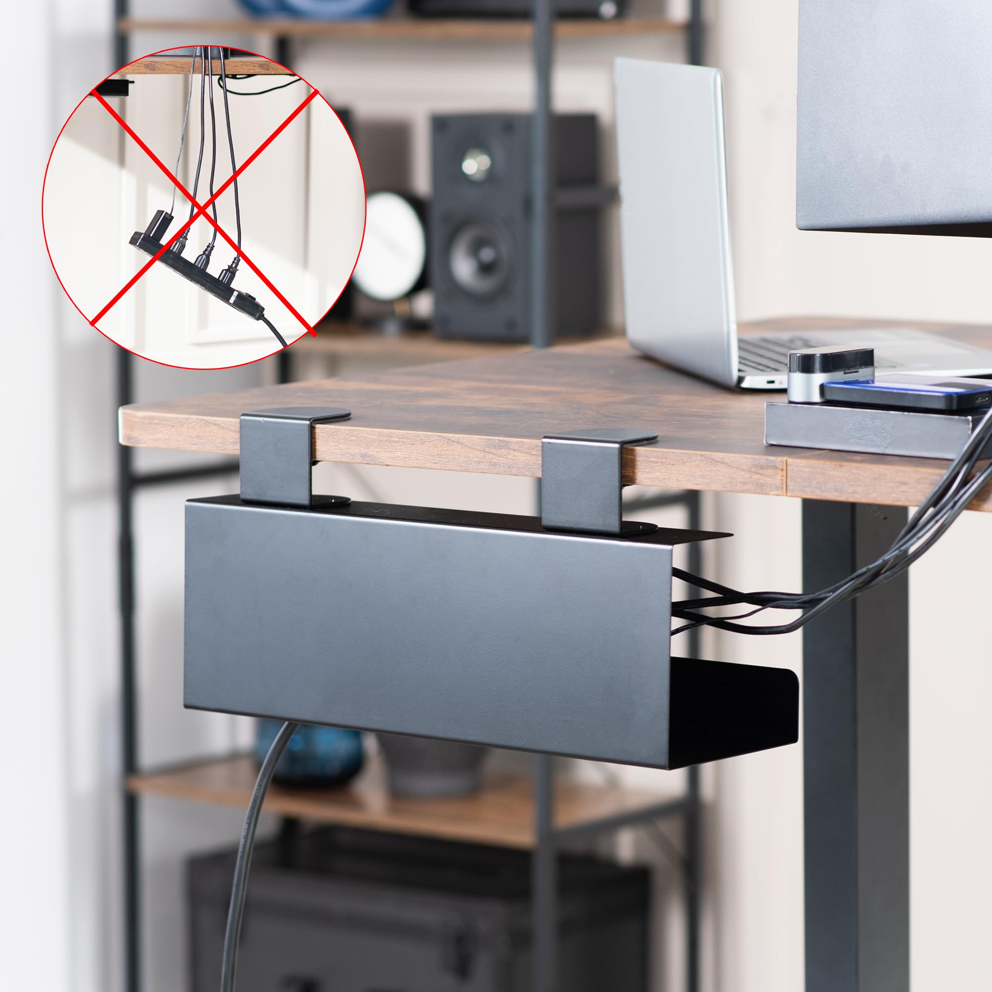 VIVO DESK-CM6L-B Kabelmanagement-Tablett ohne Bohren, Klemmleiste, 43,2 cm, unter dem Schreibtisch, Stahlschnur-Organizer, schwarz, 43,2 cm