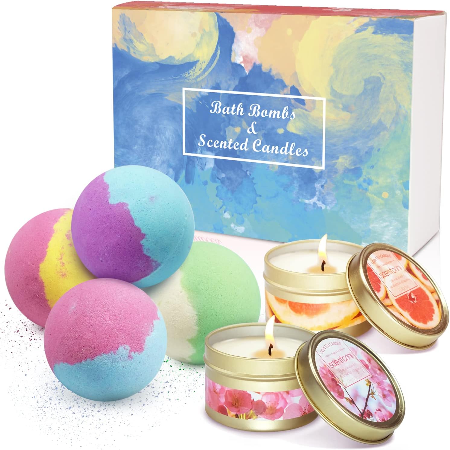 SCENTORINI Bath Bombs and Scented Candles Gift Set for Women Perfect