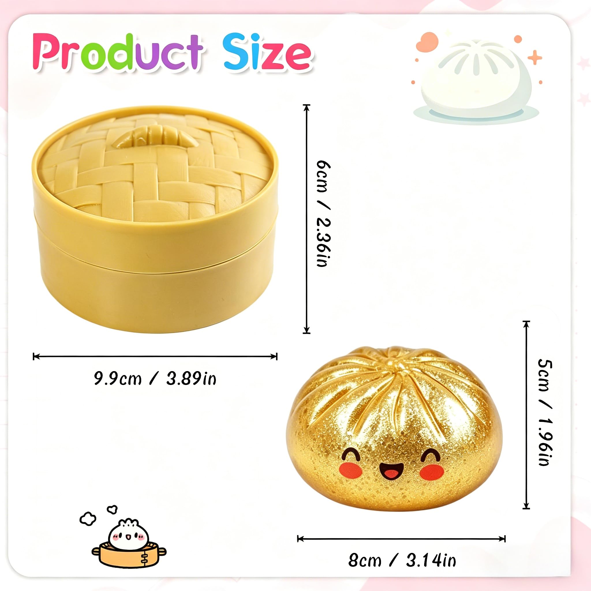 Giant Dumpling Squishy,Mystery Dumpling Squishy,Gigante Glitter Squishys Ravioli,Palla Antistress Gigante,Divertente Giocattolo Antistress Bao Bun Con Vaporiera Per Bambini Adulti Collezione (Dorato)