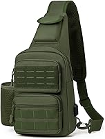 Vista 1 de BAIGIO Tactical EDC Sling Bag Militar Una Correa Hombro Mochila Molle Range Bolsas Paquete de Pecho, #01-verde militar, Pequeño, Bolso táctico